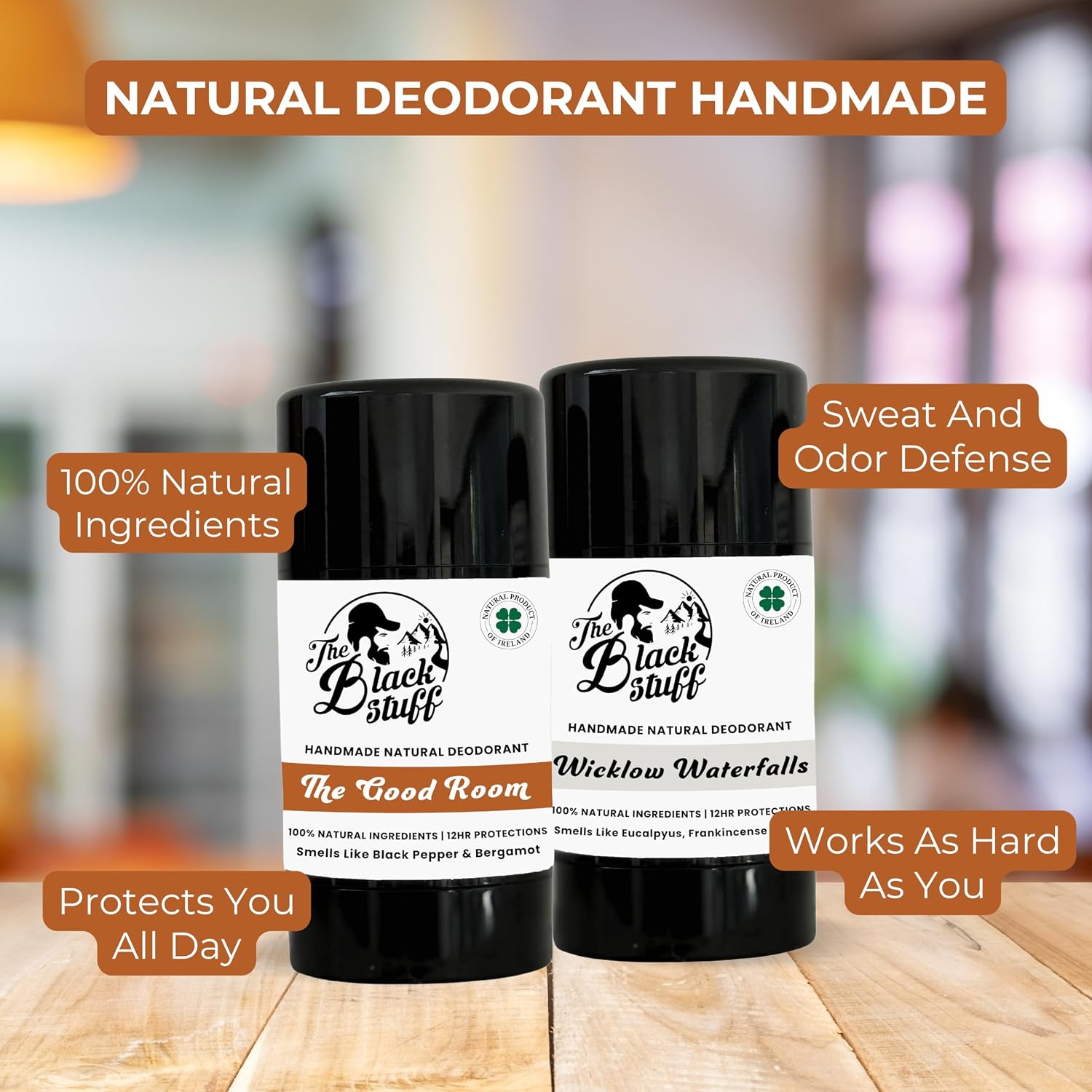 The Black Stuff Natural Deodorant with Kaolin Clay & Clove Aluminum Free Deodorant for Men for Long-Lasting Freshness, The Good Room & Wicklow Waterfall Mens Deodorant (Pack of 2)