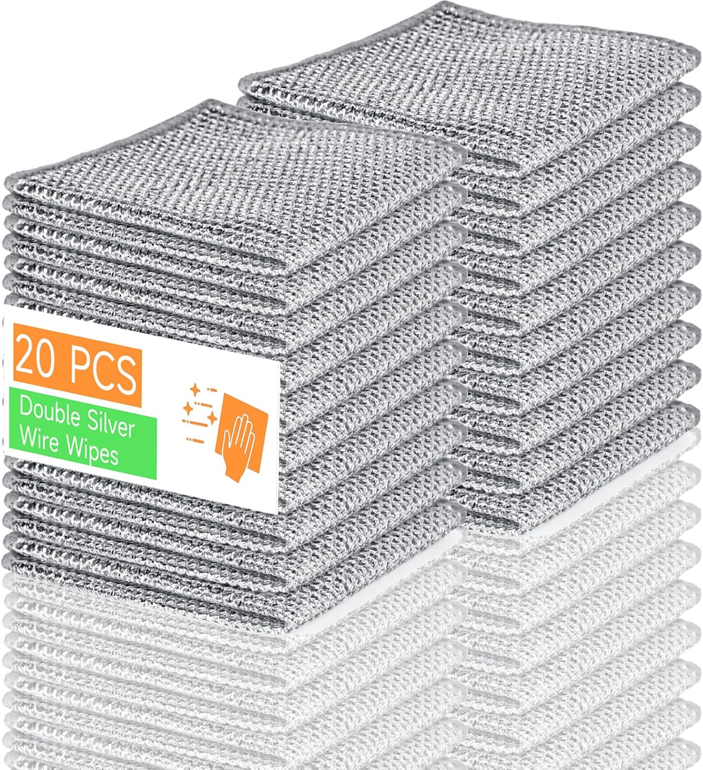 Sunyuneey Dual Layer Wet & Dry Wire Dishcloth, Stainless Steel Scrubbing Cloths, Reusable Kitchen & Bathroom Cleaning Pads, Scratch-Free, Multi-Purpose, Powerful Cleaning (20)