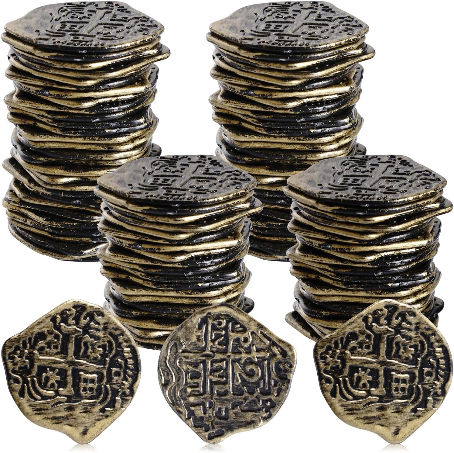SUMERSHA 100Pcs Plastic Pirate Coins Fake Bronze Coins Fake Pirate Treasure Coins for Pirate Birthday Adventure Themed Party Decorations Treasure Hunt Game Supplies (Bronze)