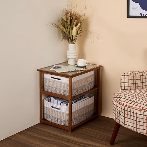 Miniatura 53 de Cestas grandes de almacenamiento para estantes, organizadores de armario, para ropa, manta, toallas, guardería, caja de juguetes, cestas de cuerda