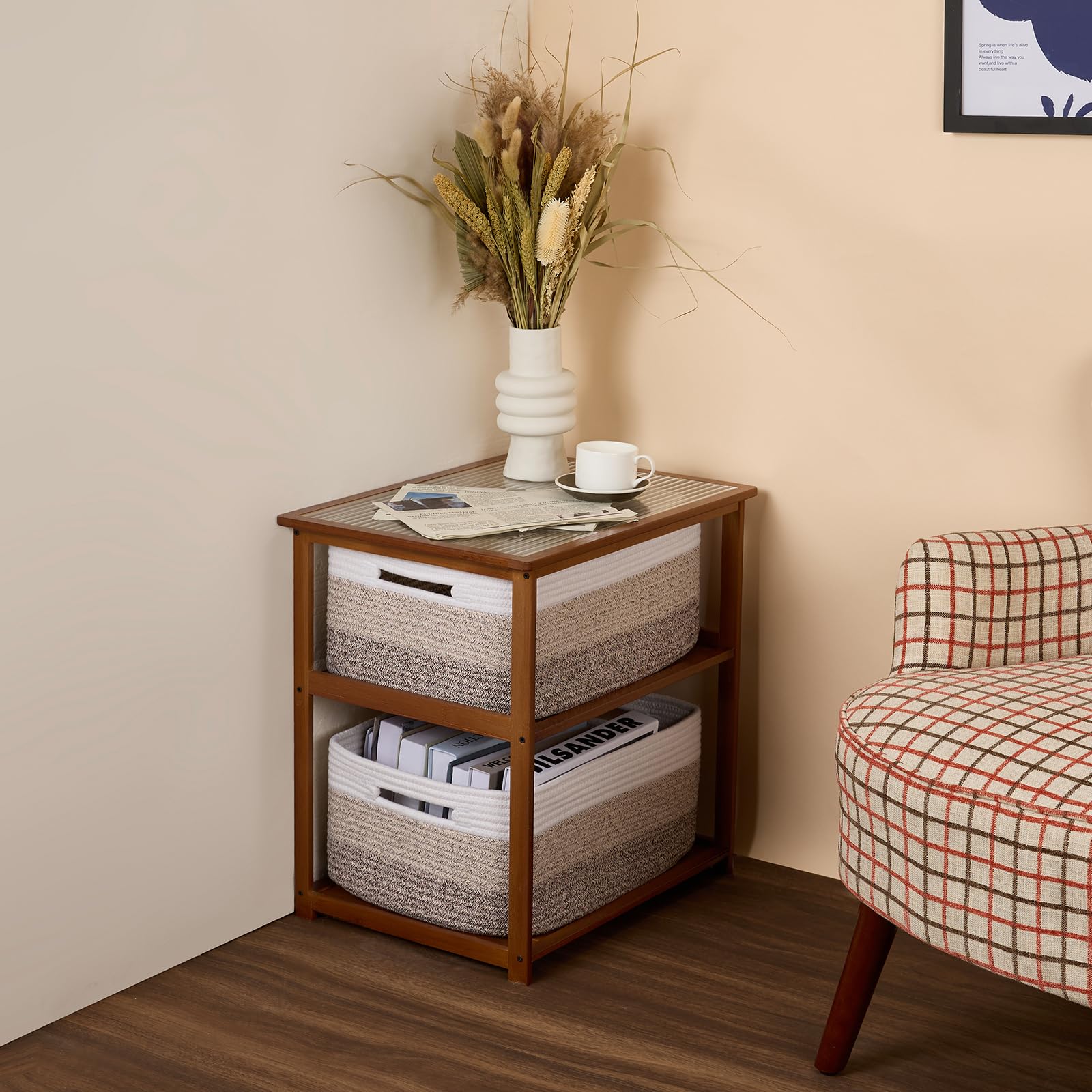 MiniArk Cestini portaoggetti grandi, 43 x 33 x 19 cm, confezione da 3 pezzi, in corda di cotone marrone sfumato