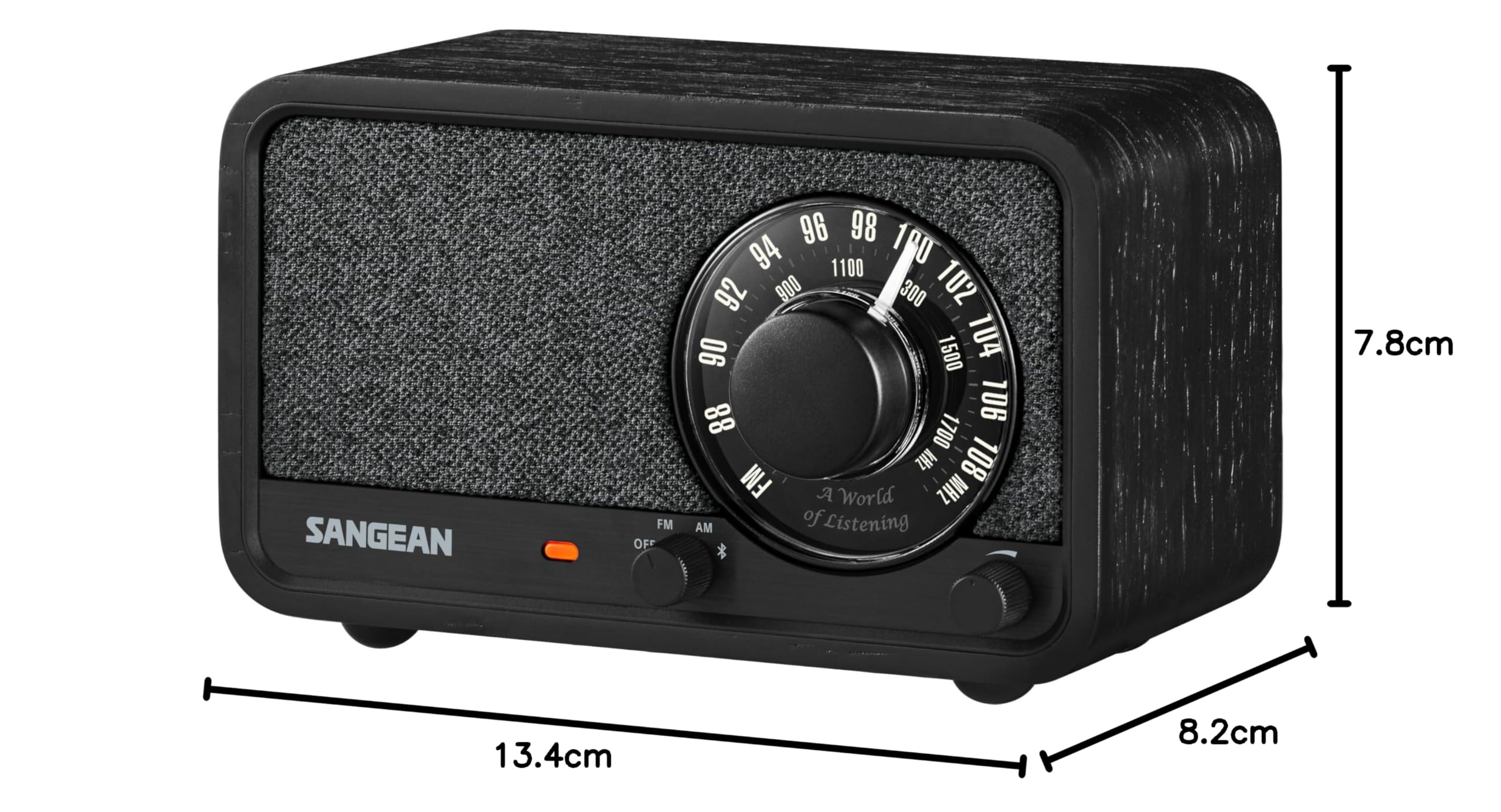 SANGEAN WR-8 - Radio portátil vintage con altavoz Bluetooth, recepción FM, batería integrada, carcasa de madera auténtica, roble medianoche