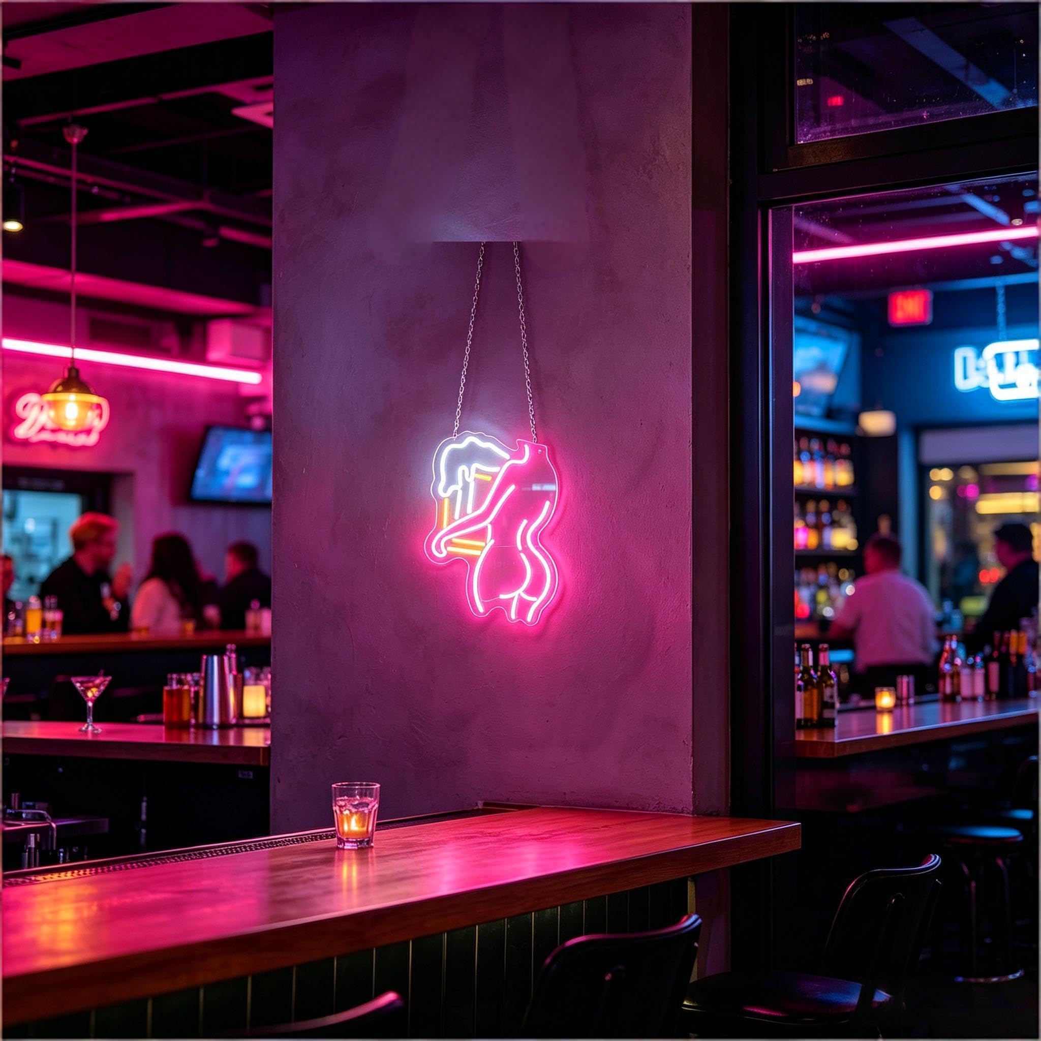 Lady Back Neon Schild, Rosa Sexy Lady dimmbare LED Wandleuchte mit USB-Betrieb, Bier Geschenke für Männer, Bar Zubehör Deko für Wand, Schlafzimmer, Männerhöhle, Cafe, Party