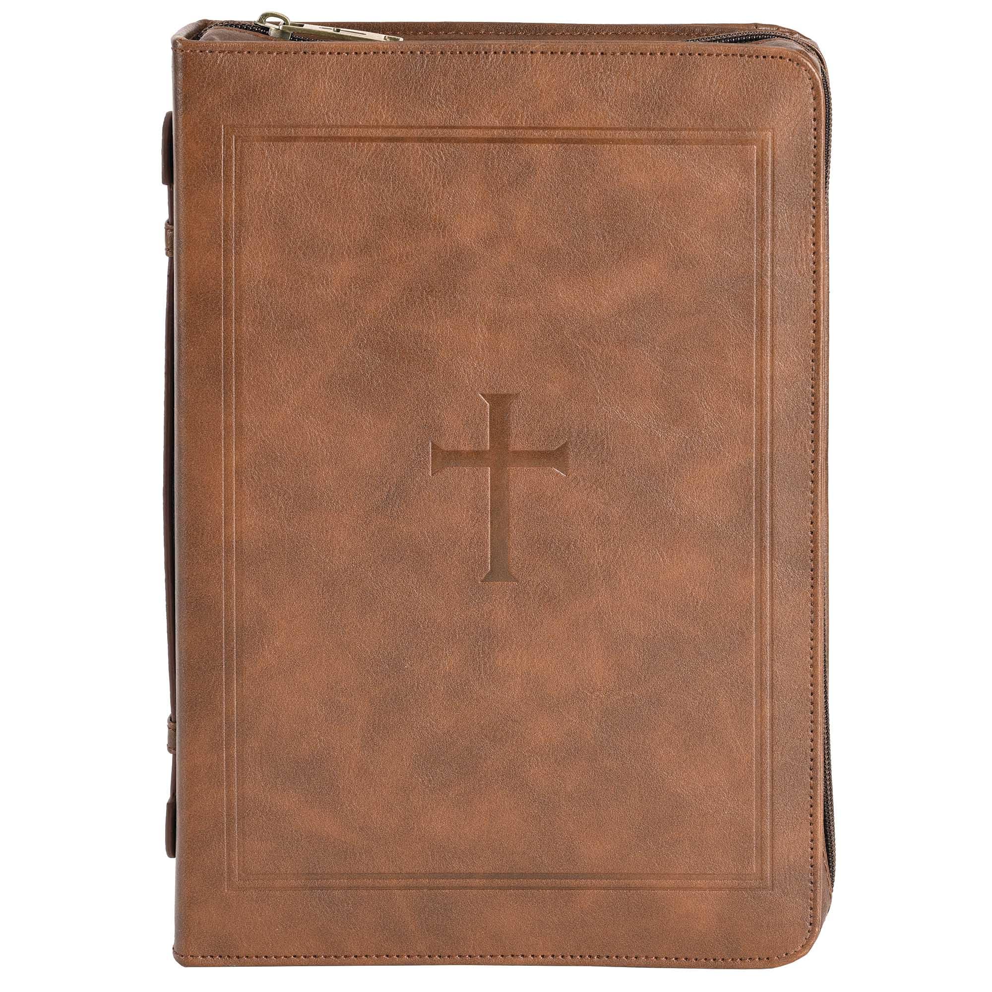 White Dove Designs Bible Cover-Classic Cross-Brown-XLG