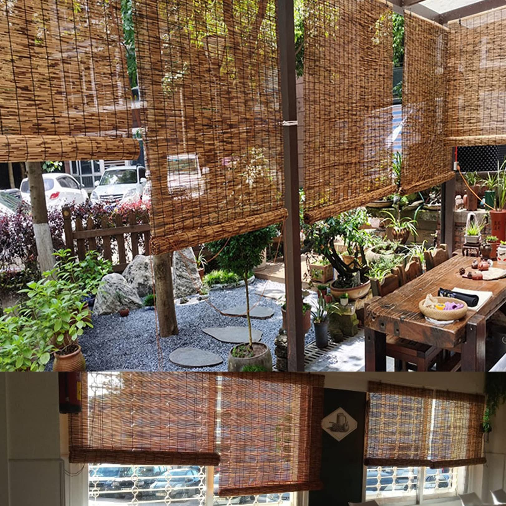 Bambou Naturel Store Enrouleur Rideau De Roseau,Protection Intimité Écran Tissés À La Main,Tissés À La Main,Rideau de Paille Pare-Soleil Balcon pour Extérieur/Intérieur,Balcon,Jardin,Décoratifs Rétro