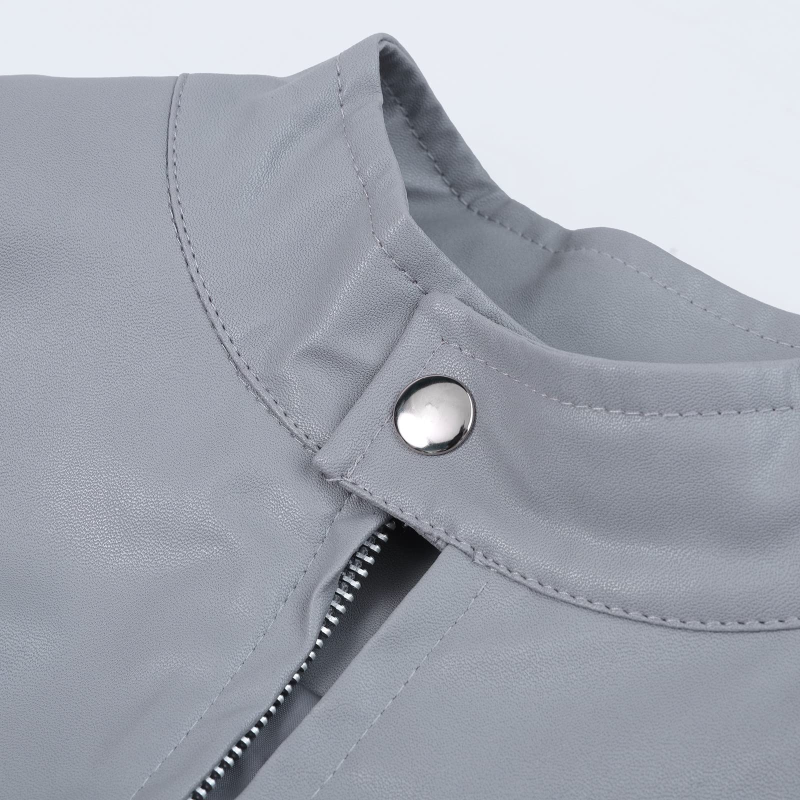 Giubbotto moto uomo collo alto effetto pelle sintetica, giacca casual chiusura zip, giubbotto da motociclista urbano
