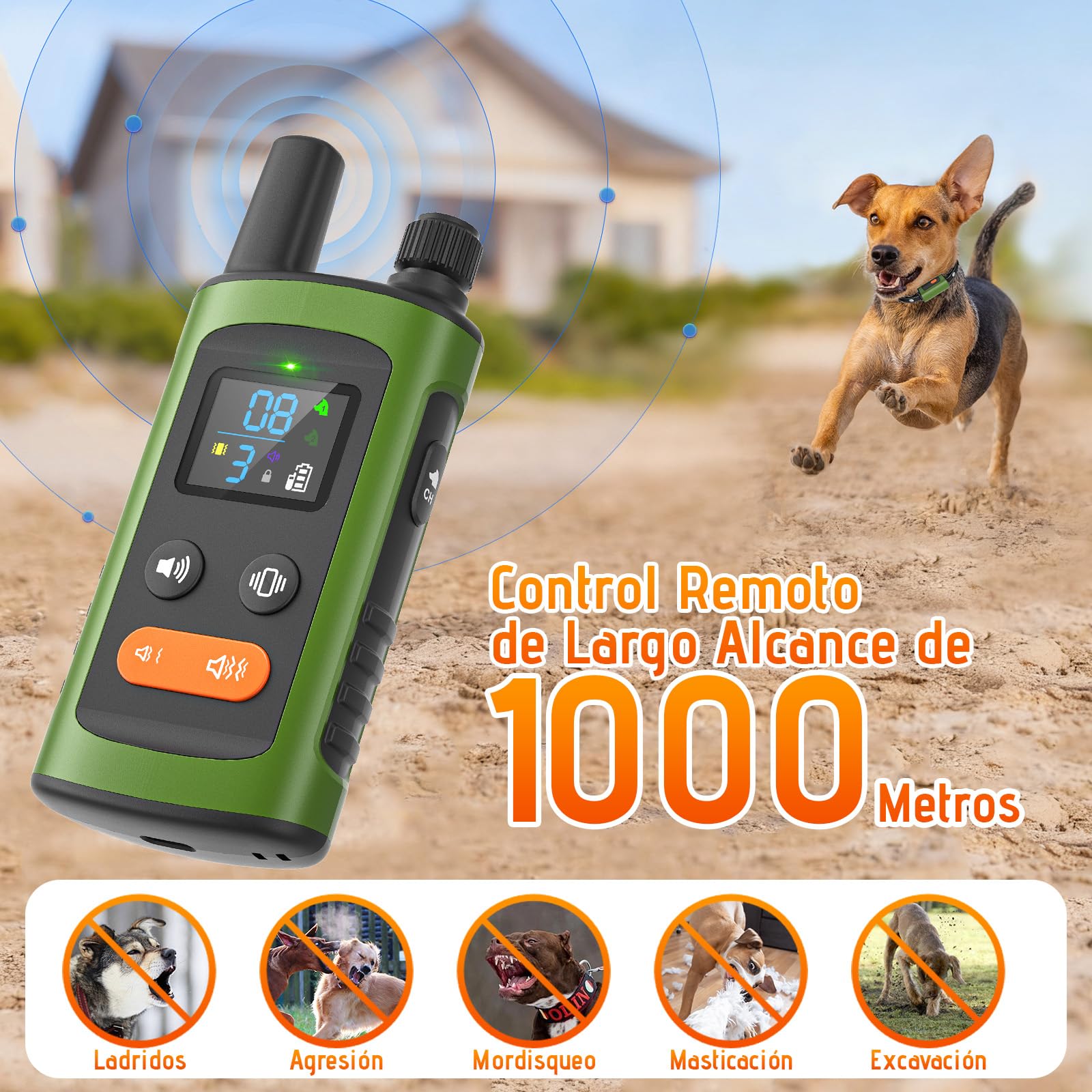 Collar de Adiestramiento para Perros, Collars Antiladridos Conforme Nueva Ley Española de Bienestar Animal Control Manual 3200 Ft, Agua IPX7, Sonido/Vibración/Sonido+Vibración, para Todos los Perros