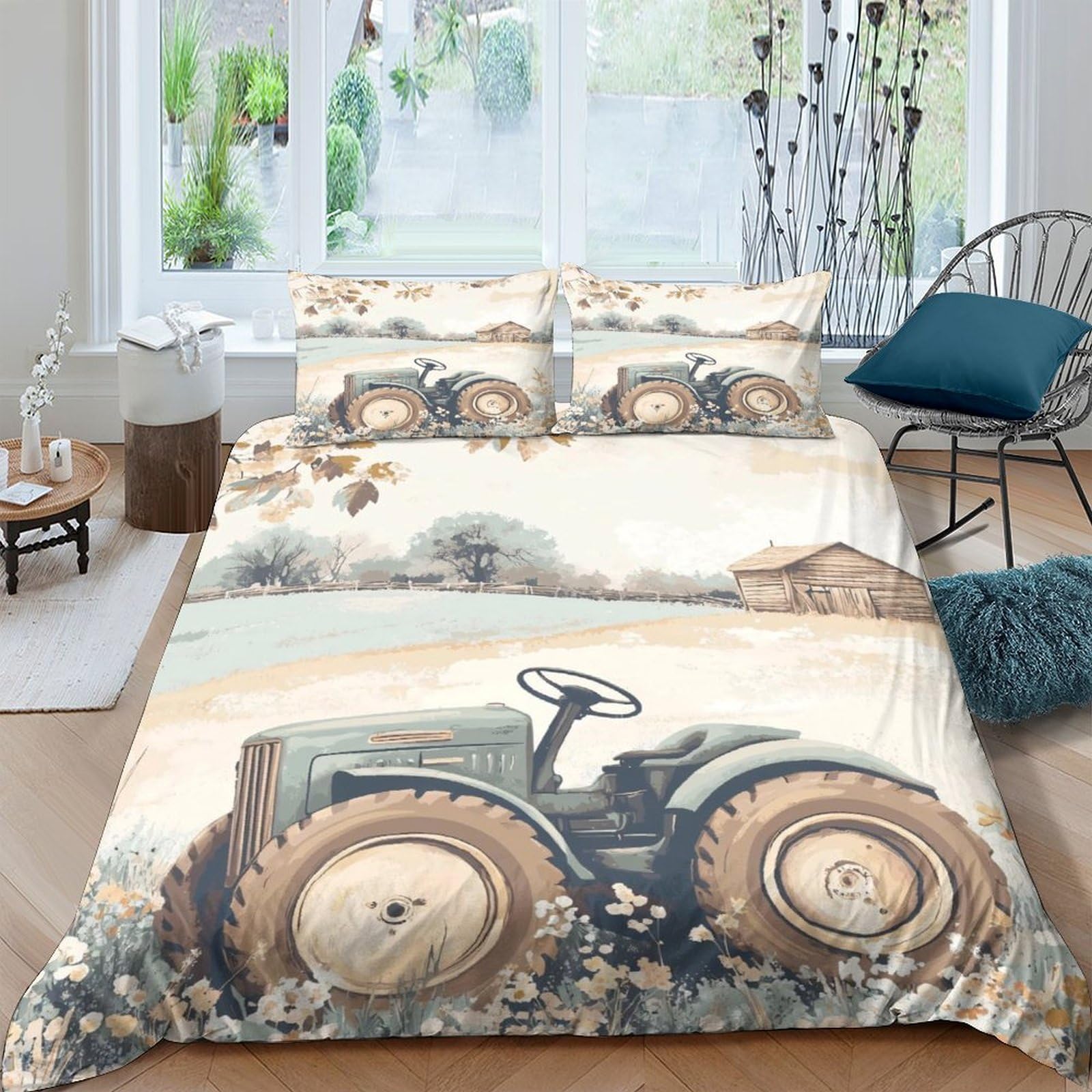 Ctjqhvkz Style-10 3D Printed Vintage Tractor Fitted Sheet Microfiber Soft Breathable Countryside Farmhouse Bed Cover For Bedroom Guest Room Mattress Decor Single（135X200cm）