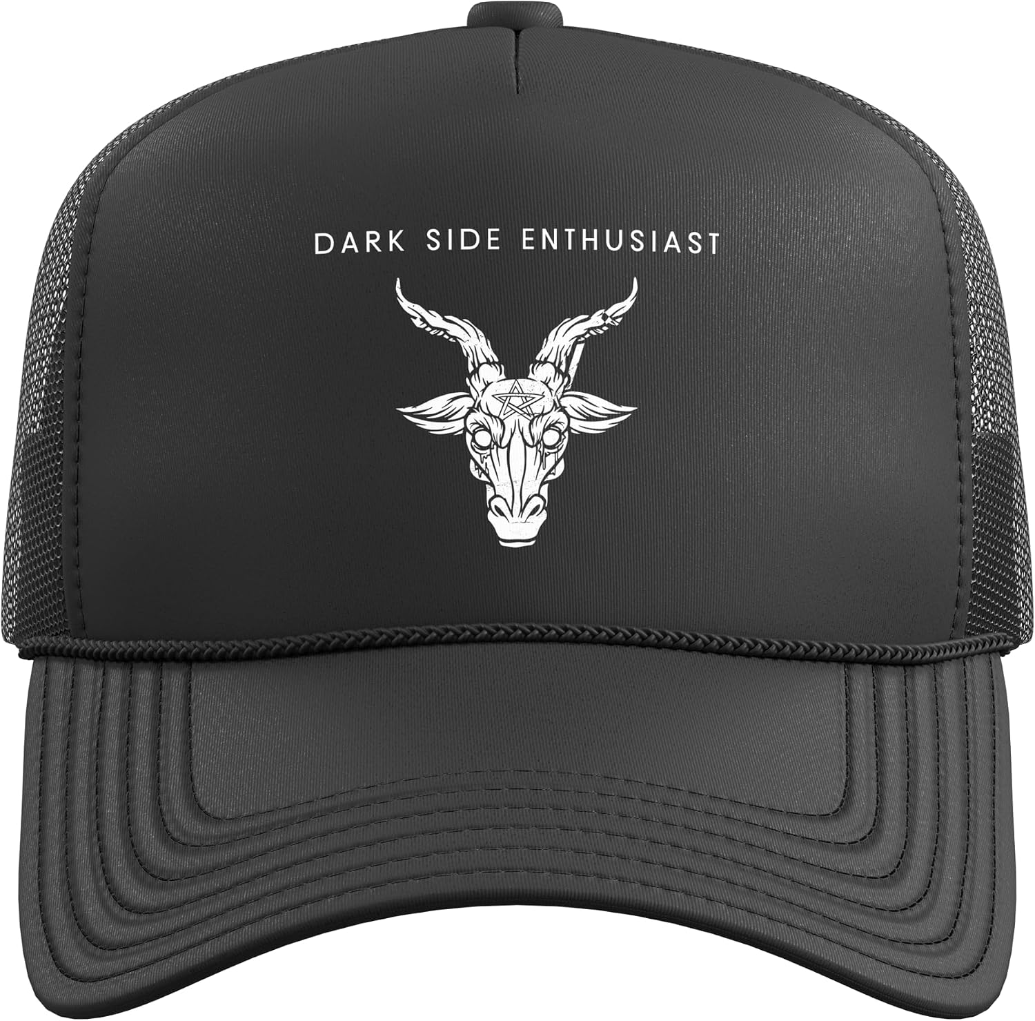 Dark Side Enthusiast Baphomet - Minimalist Pentagram Satan Trucker Hat with Adjustable Mesh Back image 2