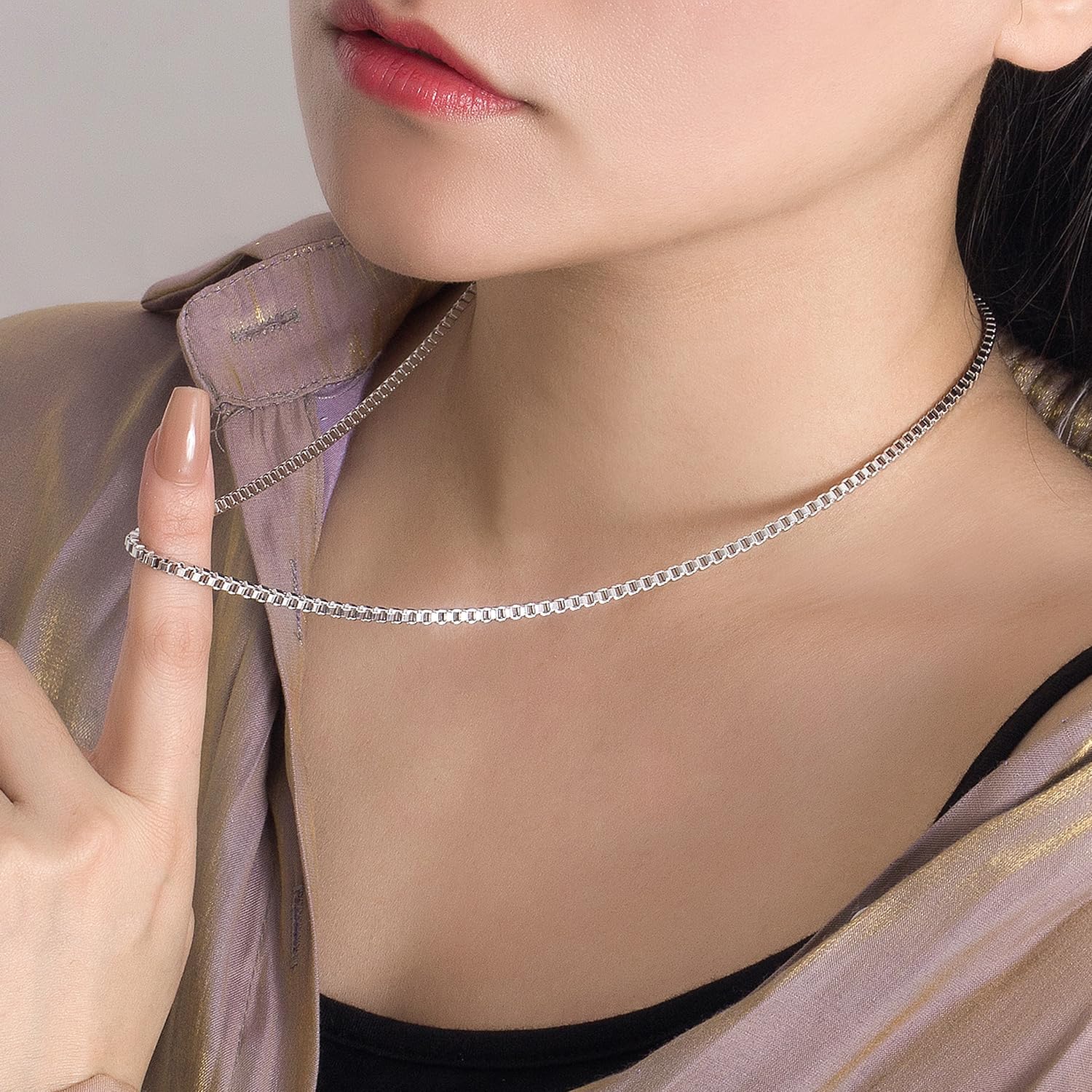 Dankadi - Collar fino de 3 mm en plata 925, cadena Rolo Fine 16" 17" 18" 19" 20" 22" 24" 26" 28" 30" para colgante de eslabones de caja cuadrada dorada, diseño italiano joyas para hombre mujer