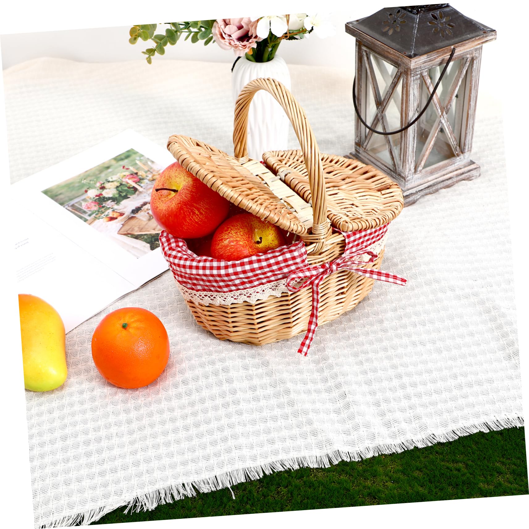 Garneck Picknickkorb Aus Rattan Kleiner Weidenkorb Rotkäppchen-picknickkorb Weidenkorb Mit Griff Osterkorb Deckel Aufbewahrungskörbe Aus Korbgeflecht Isolierter