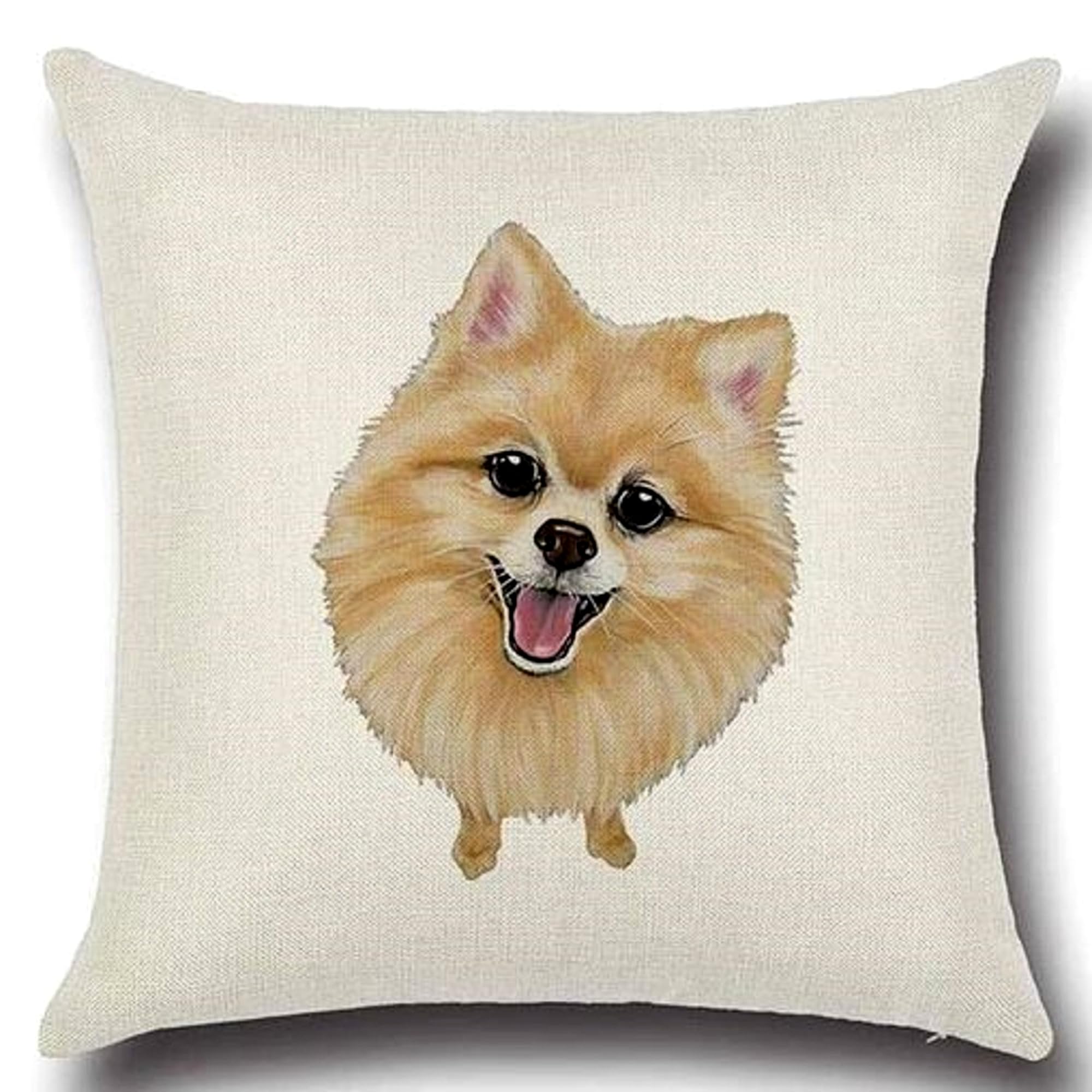 FUREVER GIFTS Pomeranian Dog Print Cushion Cover Natural Linen Blend 17" x 17" (45cm) 1 Piece