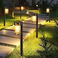 Mancra 10-Pack Solar Pathway Lights Outdoor - Waterproof Metal Glass Warm White Landscape Path Lights for Yard Walkway Garden