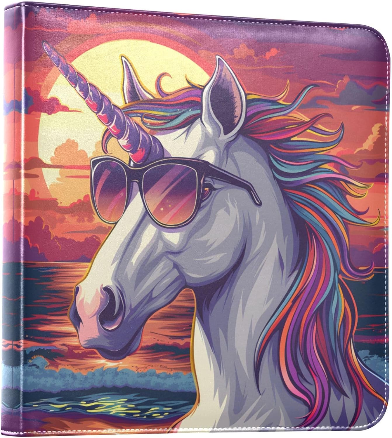 JIPONI Cool Unicorn with Sunglasses Large Photo Album, DIY Leather Cover Scrapbook Albums for 4x6 5x7 6x8 Pictures, Self Adhesive Memory Book for Wedding, Baby, Family