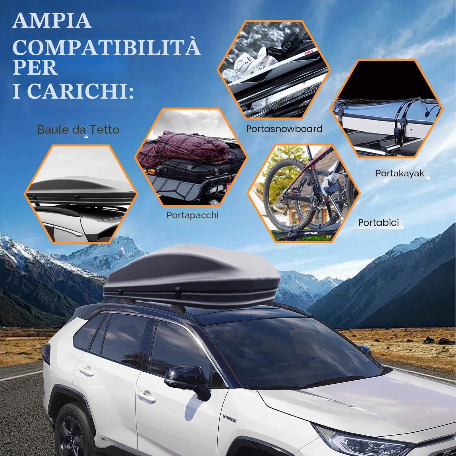 Barre portatutto per Toyota RAV4 2019-2024, 2 pezzi in lega di alluminio con serrature, barre trasversali per portabici da tetto, portapacchi, viaggio, campeggio