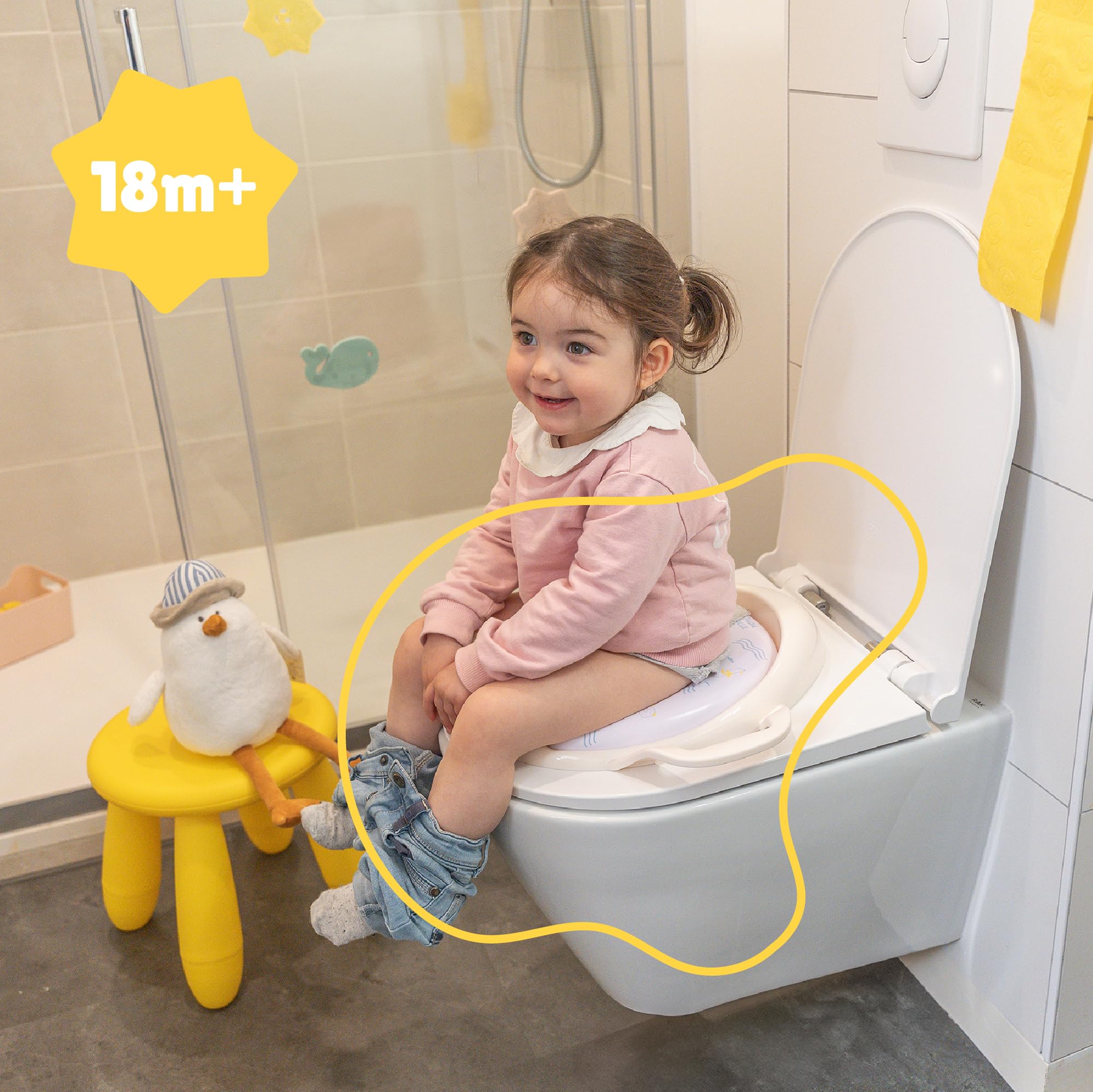 Badabulle Toilet Seat Reducer with Handles - for Potty Training Comfortable - Seagull - Image 2