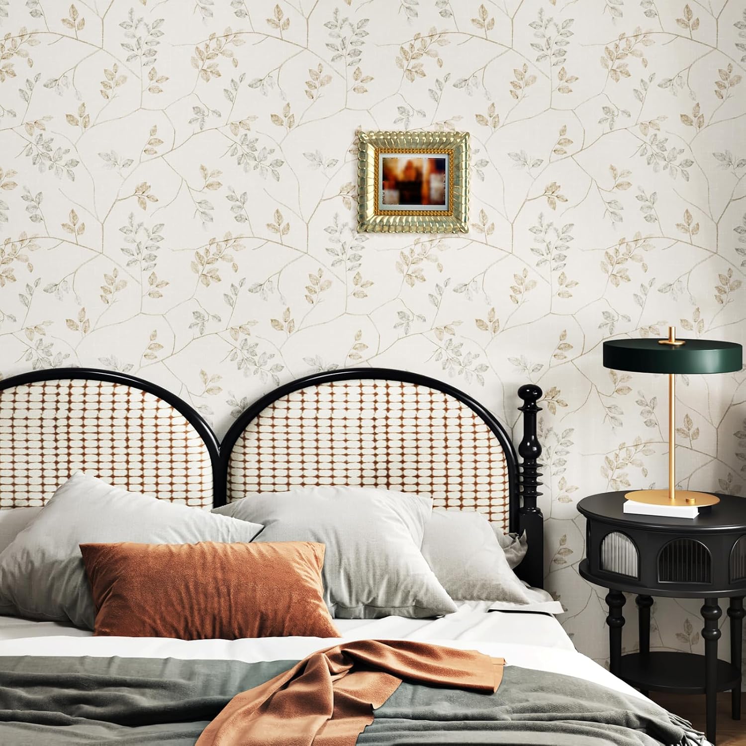 Beige Neutral Wallpaper Floral Peel and Stick Wallpaper for Bedroom Bathroom Renter Friendly 17.5"x78.8" Self Adhesive Removable Floral Contact Paper for Cabinets Furniture Leaf Wall Paper