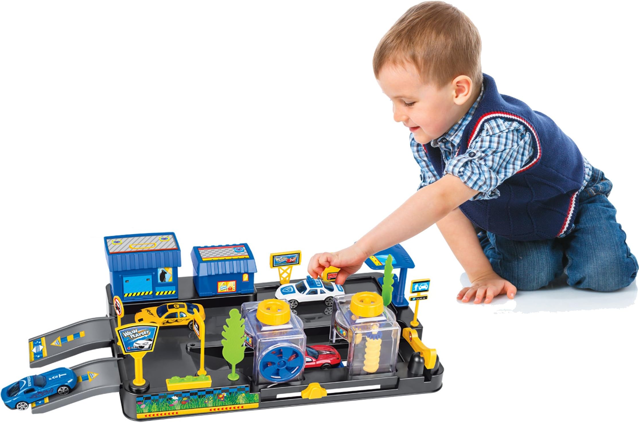 Car Toy Car Wash Set incl.2 x Toy Cars And Functional Car Wash