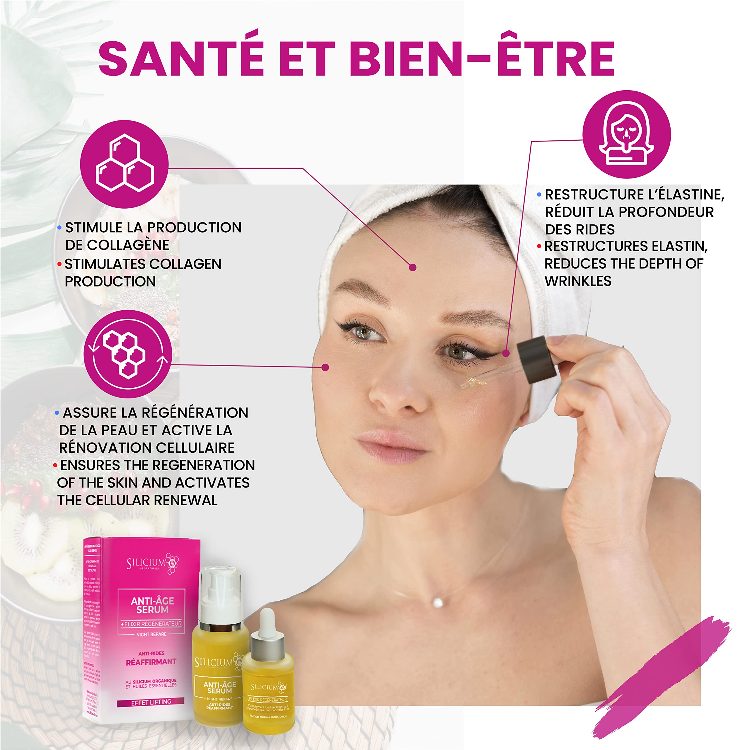Serum G7 i eliksir Essentiel. Zabieg ujędrniający do pielęgnacji twarzy o działaniu liftingującym z silikonem, ekstraktami i naturalnymi olejkami. 50 ml serum + 20 ml olejku eterycznego w zakraplaczu.