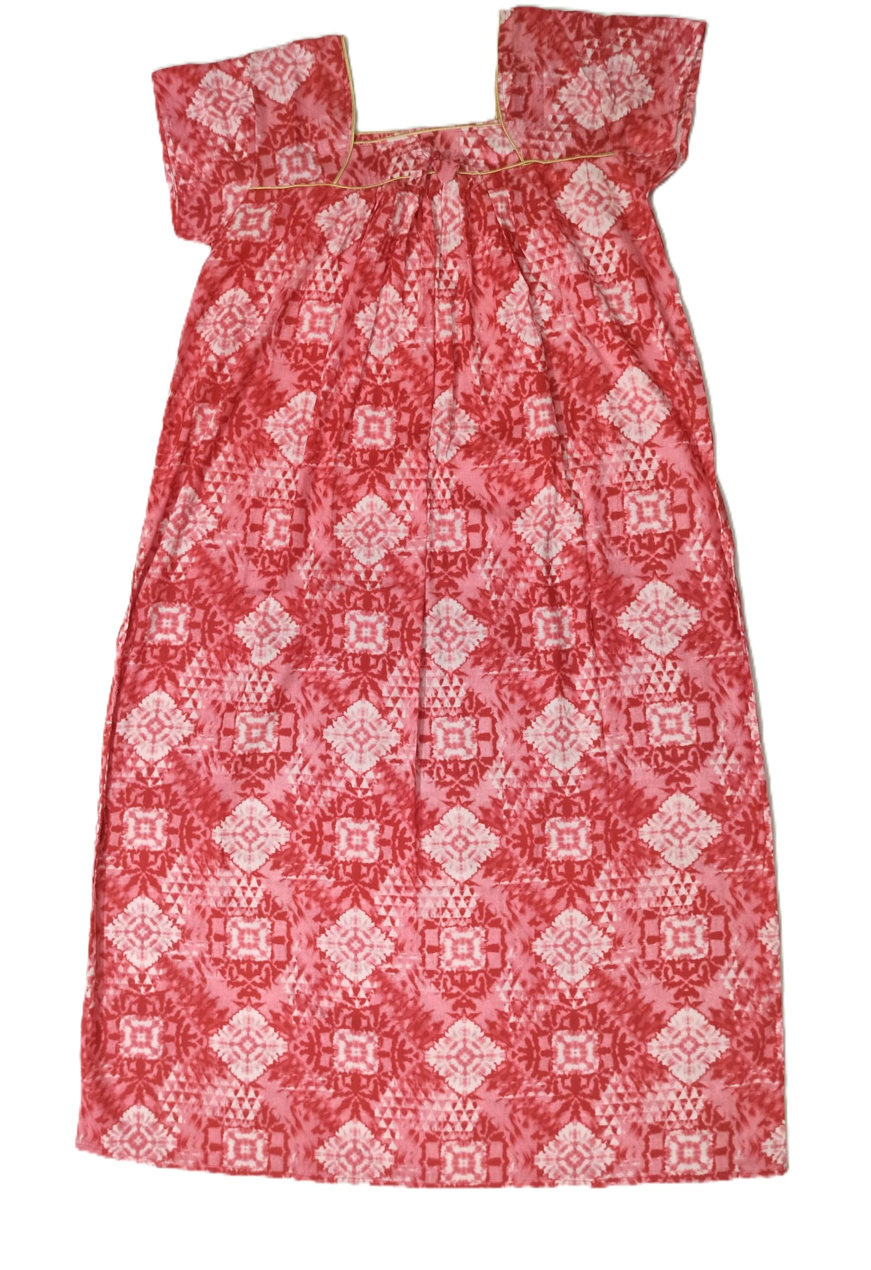 Women's Pure Cotton Nighty, Red Ikat Print, Square Neck, Cap Sleeves, Maxi Length Night Dress-image-46