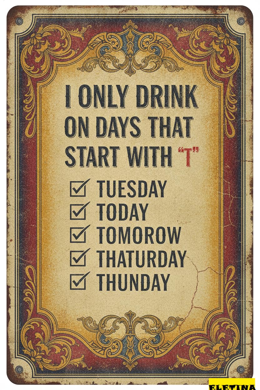 Personalized Sign for Man Cave Funny Metal Tin S Bar Decor Accessories Beer Club Wall Decorations I Only Drink On Days That Start With T 8x12inches Private Property Decorative