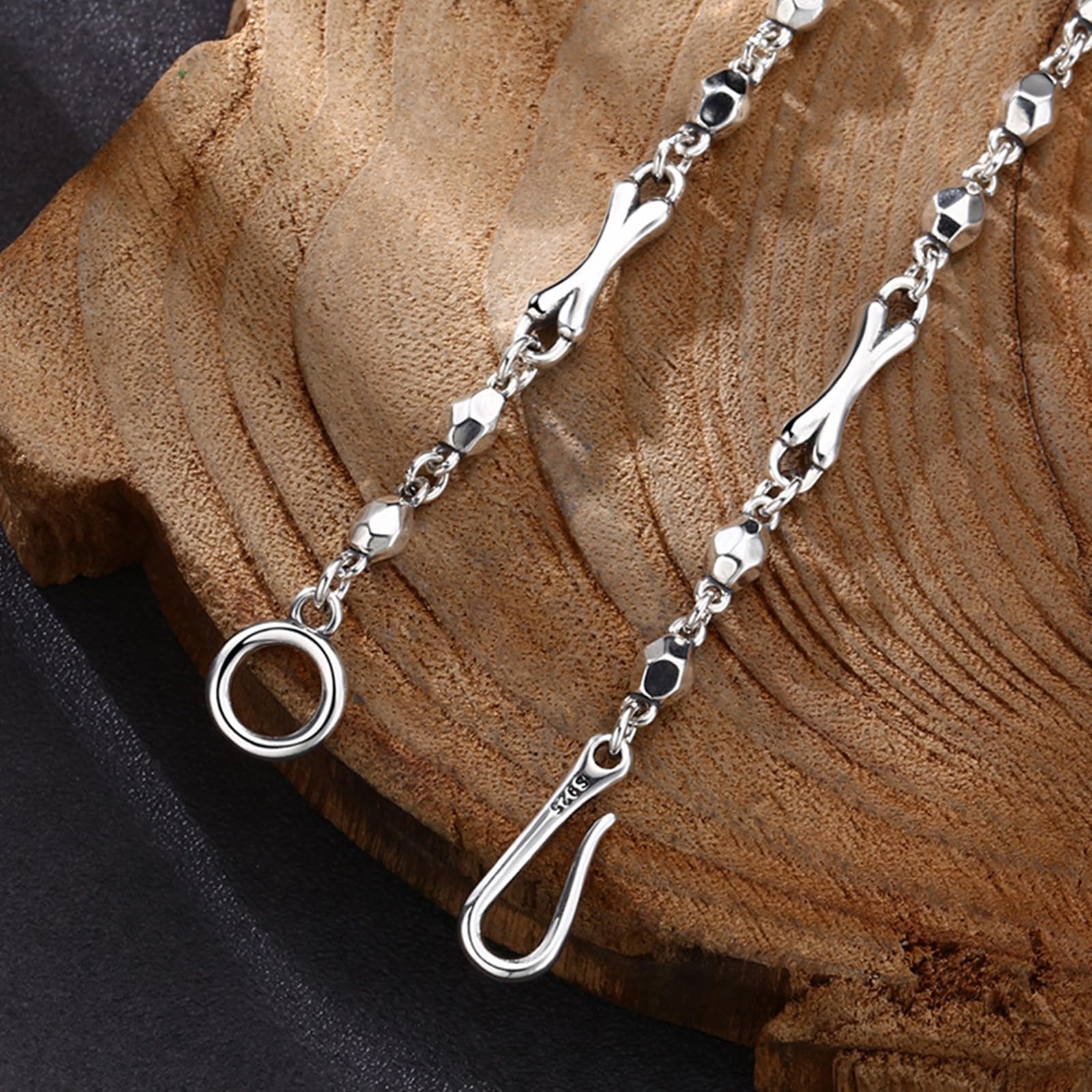 Collane Argento 925 Uomo Donna Catena Collana Argento Sterling | Collana Motivo Geometrico e Osso Vintage Largo 4MM Collane per Donna e Uomo Argento Gioielli