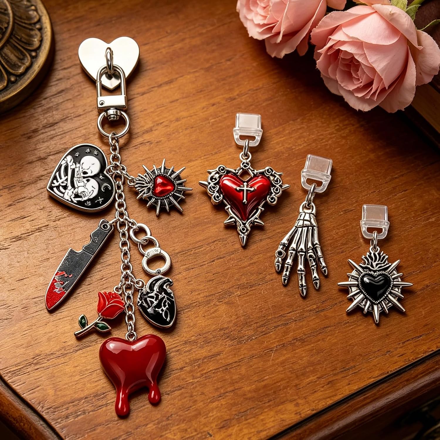 Rngmsi Charms Chain Set for Kindle - 4 Pcs Dark Romance Dust Plug Charm Keychain Strap Charm with Hook Decorating Accessories for E-Reader Type C, Gifts for Women Reader Book Lovers image 5