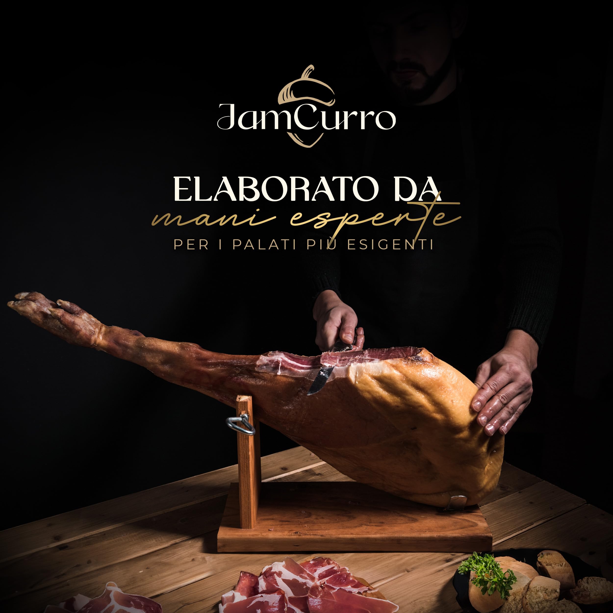 JAMCURRO Prosciutto Crudo Intero DUROC 4,5-5 kg Spalla - Jamon Serrano, Include Porta Prosciutto e Coltello per Prosciutto Spagnolo - Prosciutto Serrano - 12 Mesi di Stagionatura - Jambon Spagnolo