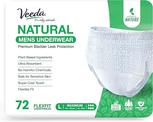 Miniatura 10 de Veeda Ropa interior natural para incontinencia para hombres, máxima absorción para protección contra fugas de vejiga, tamaño pequeñomediano, 14