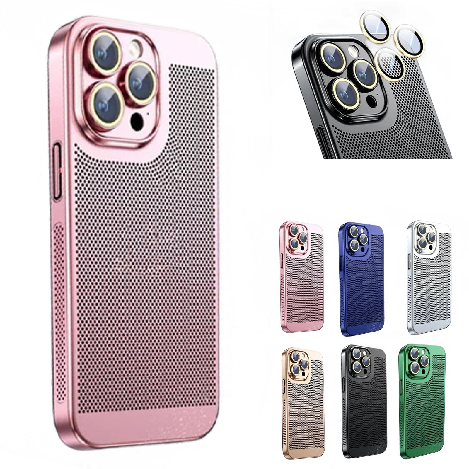 Electroplating Heat Dissipation Phone Case, New Breathable Mesh Heat Dissipation Case, 360 Degree All Protective Slim Phone Case for iPhone 14 13 12