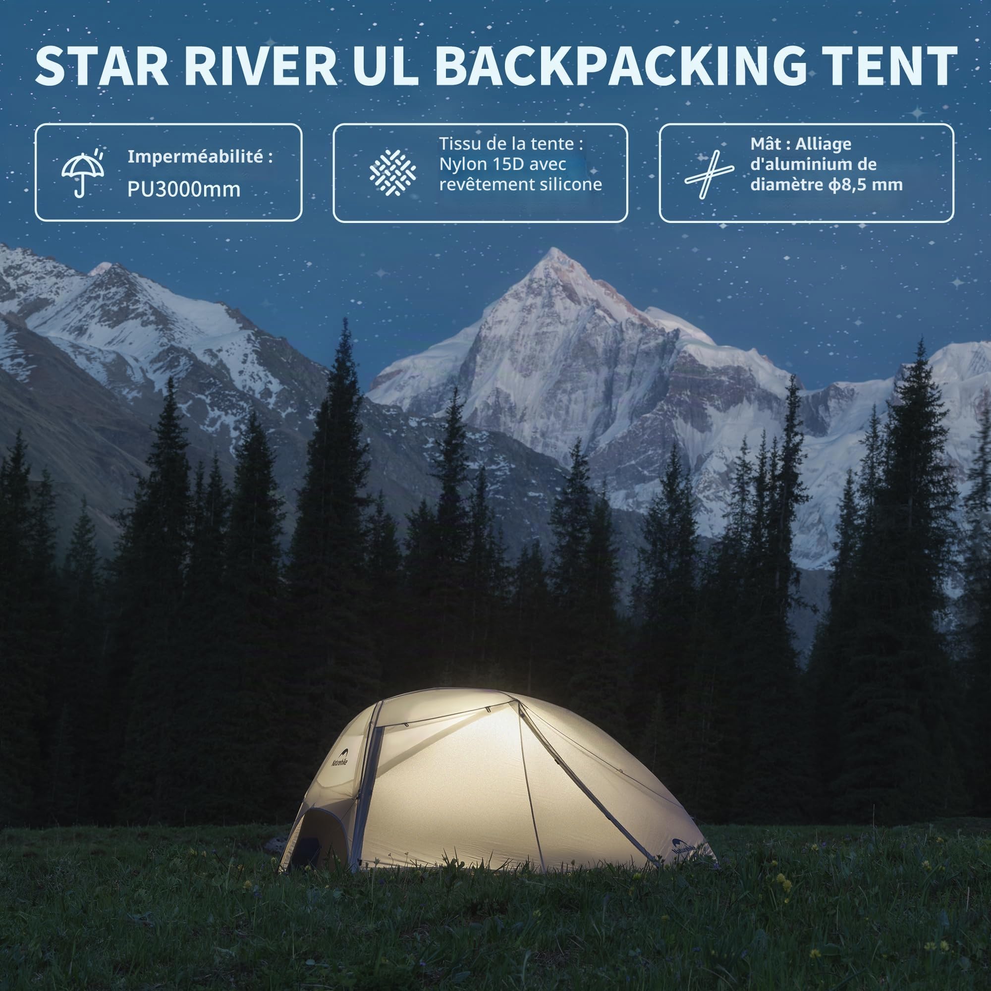 Naturehike Star River Tente de randonnée 4 saisons ultra légère double couche étanche pour randonnée, trekking et camping sauvage