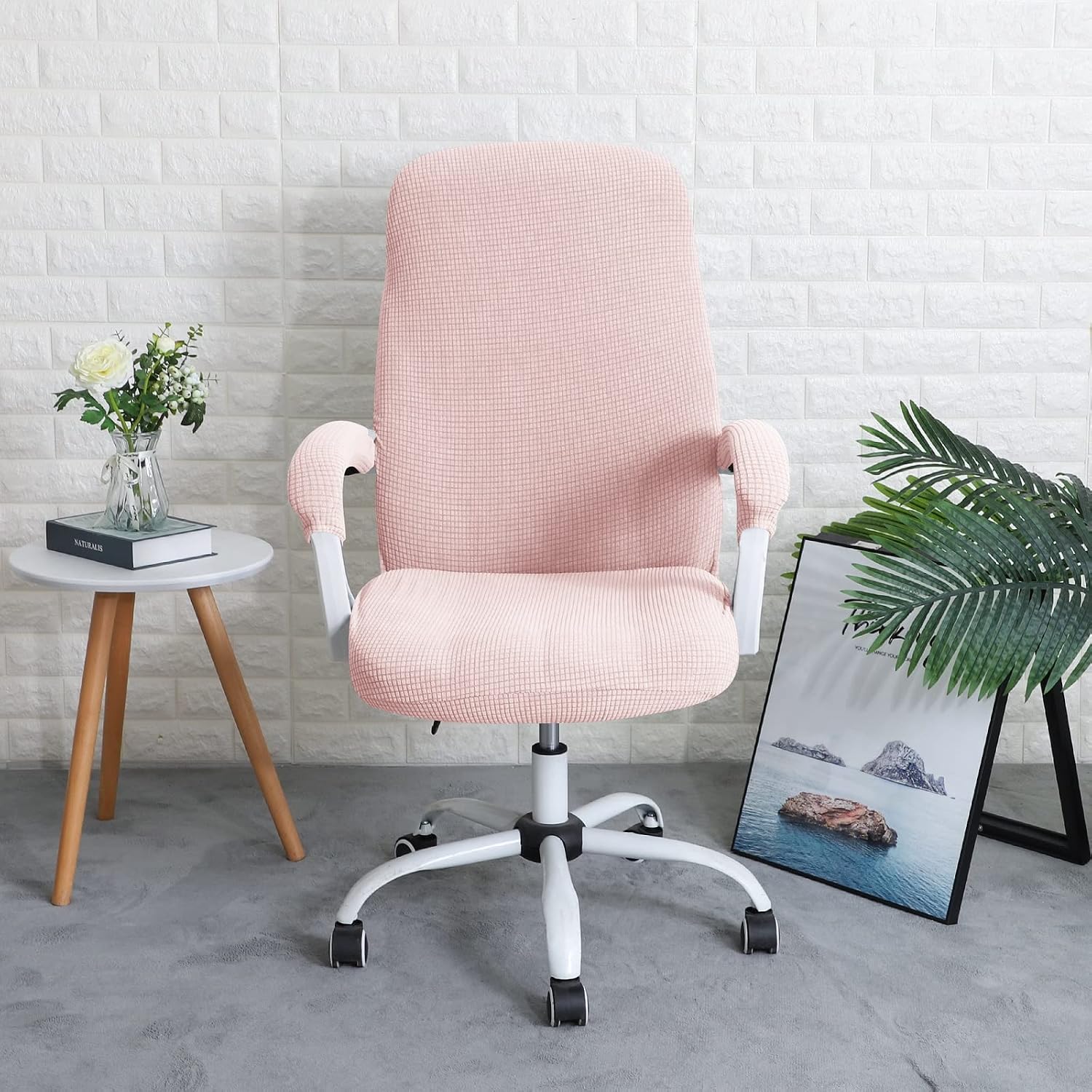 FORCHEER Office Chair Cover with Armrest Covers Pink Water-Resistant Jacquard Covers for Office Executive Chair and Arms Large Washable