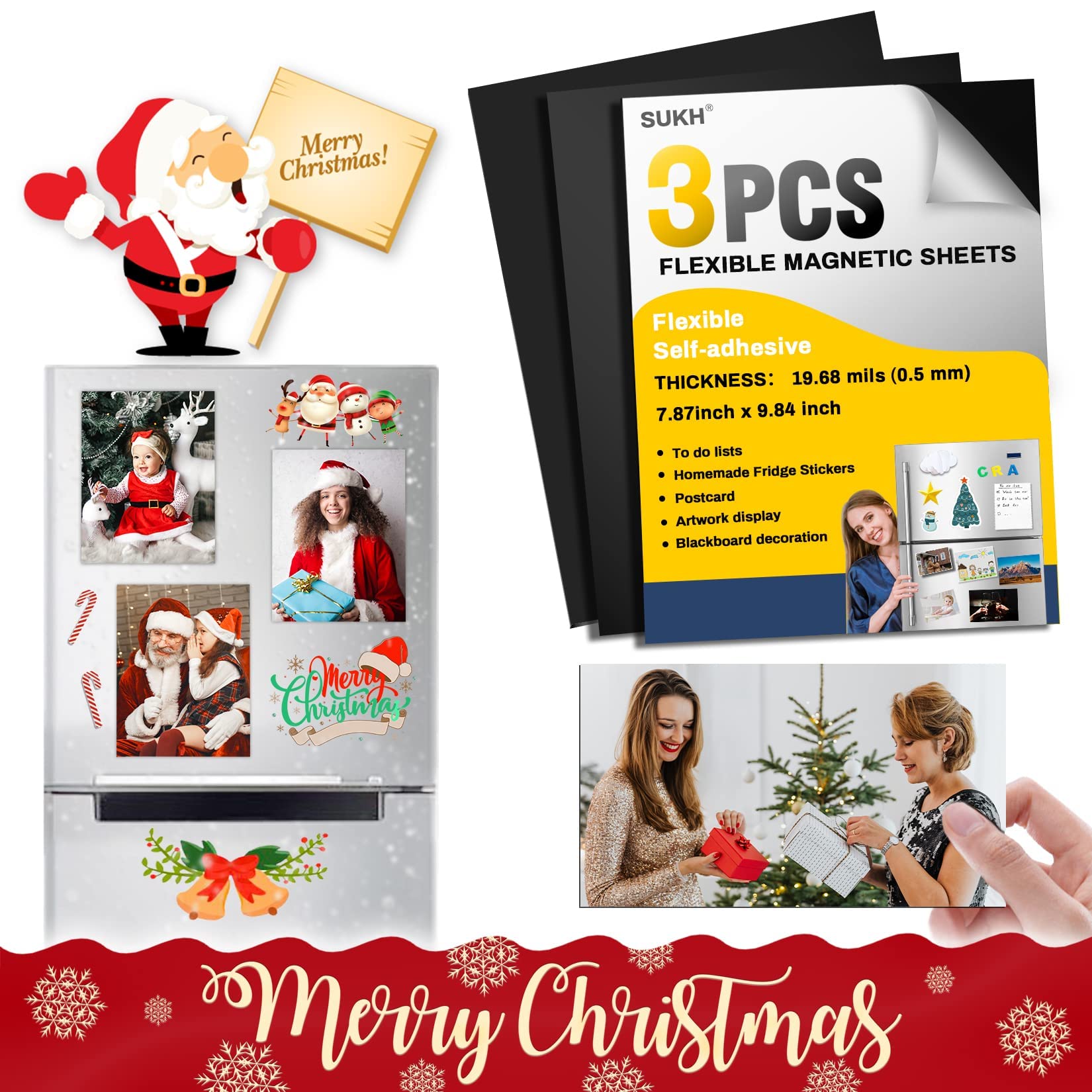 Sukh Magnetic Sheets with Adhesive Backing - Flexible Adhesive Magnet Sheets 3PCS Sticky Magnetic Paper - Self Adhesive Magnets Sheets for Crafts Picture Photo Stamp and DIY 7.87x 9.84 Inch 19.68Mils