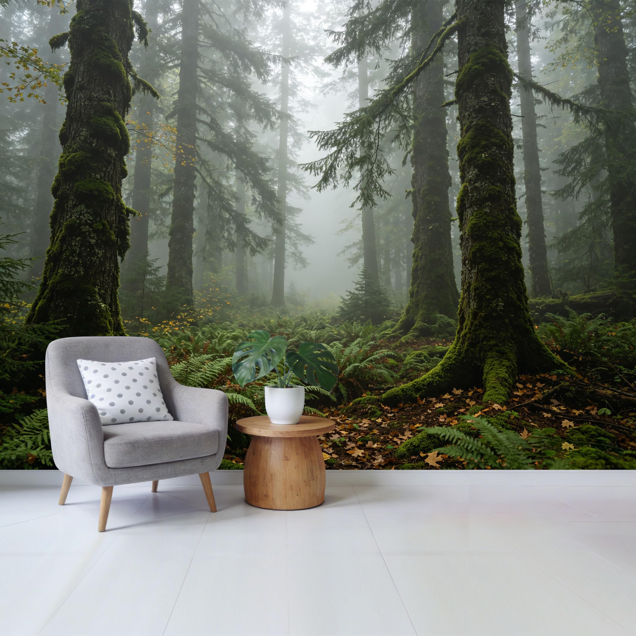 Qzlithotic Yq2605250701 Custom Size Wall Mural Misty Deep Forest Ferns Nature Landscape Selfadhesive Wall Fabric Removable Wallpaper For Home Office Decor Wall Art Background