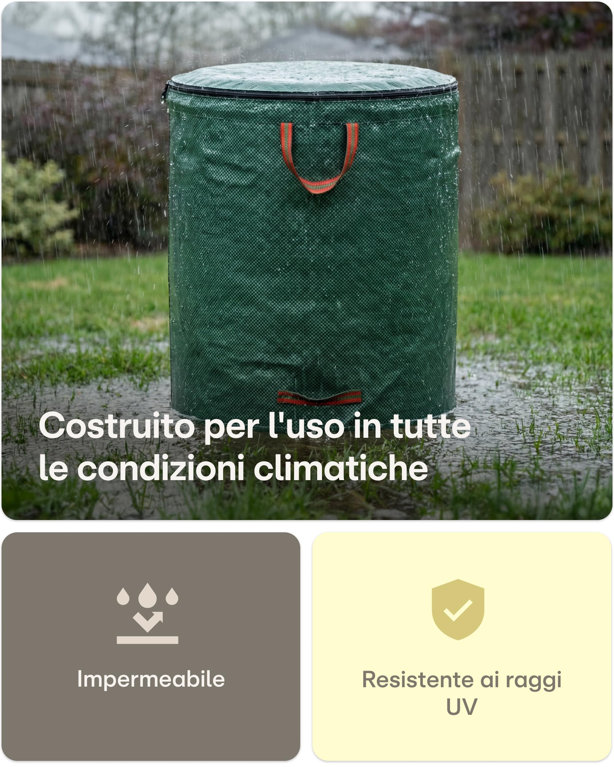 Praknu 2 Sacchi Giardinaggio 500 Litri con Coperchio a Zip - Sacchi Pieghevoli con 4 Maniglie Antistrappo - Sacco Giardino Raccogliere le Foglie - Sacco Erba Tagliata Giardino - Sacchi Giardino