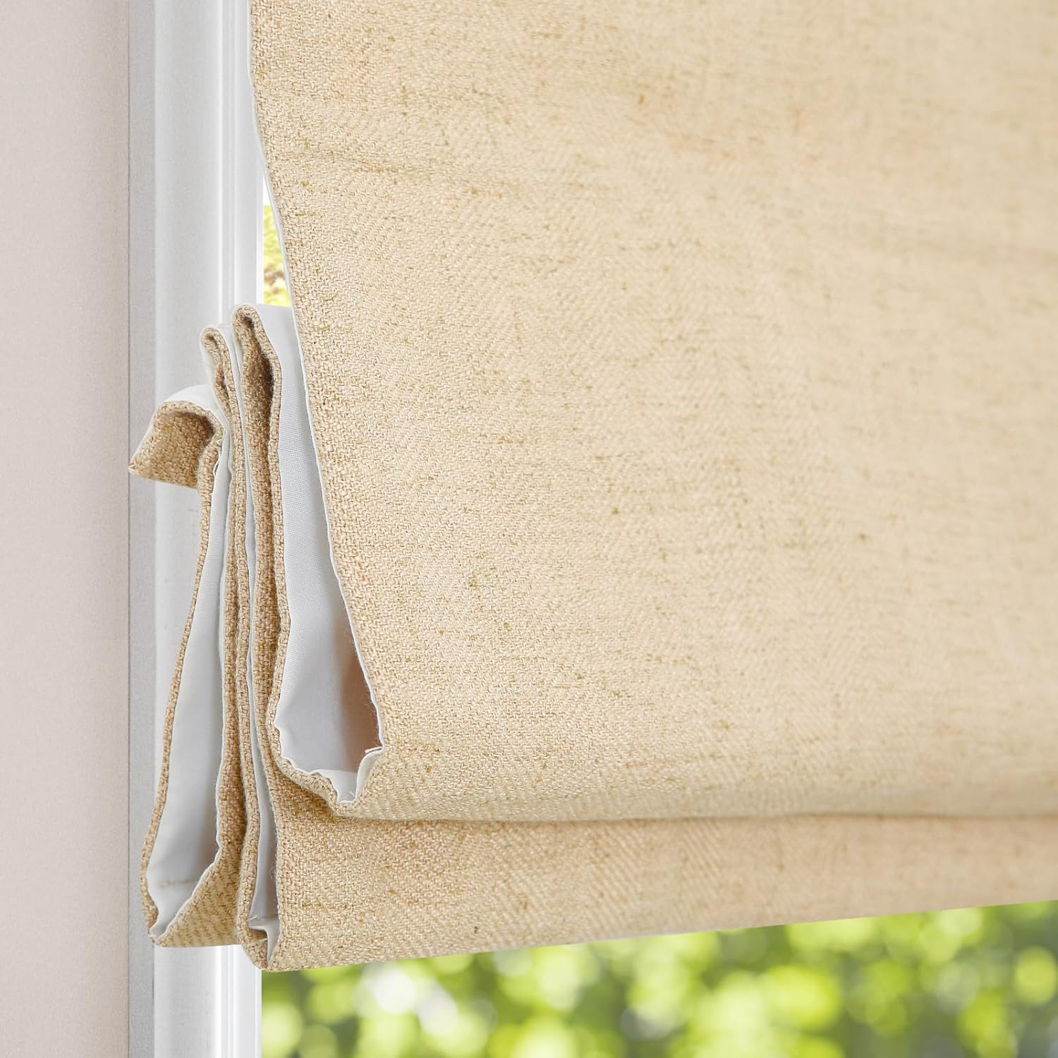 Cordless Linen Roman Shades, Beige Premium Blackout Roman