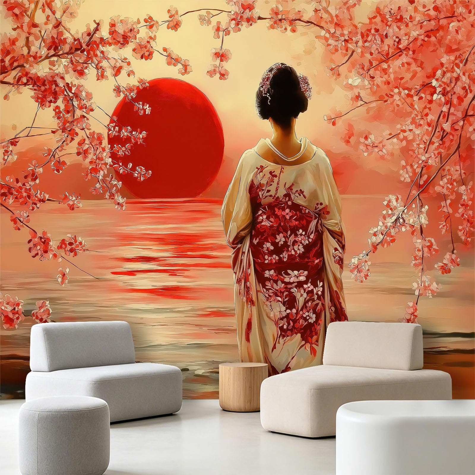 Papier Peint Japonais Aquarelle 300x210 cm Mural Panoramique pour Salon
