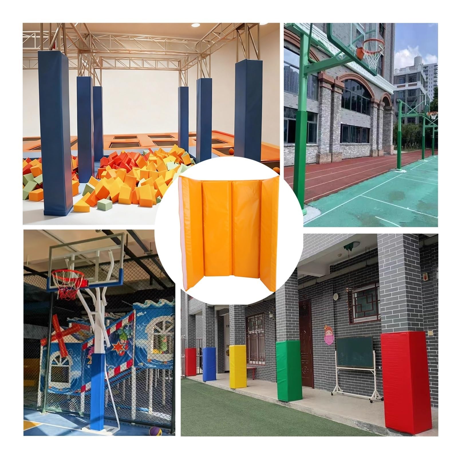 Almohadilla de protección para bastón de baloncesto, barrera de choque al aire libre con cierre de gancho/bucle, envoltura cuadrada de 6 pies para uso en gimnasio y garaje