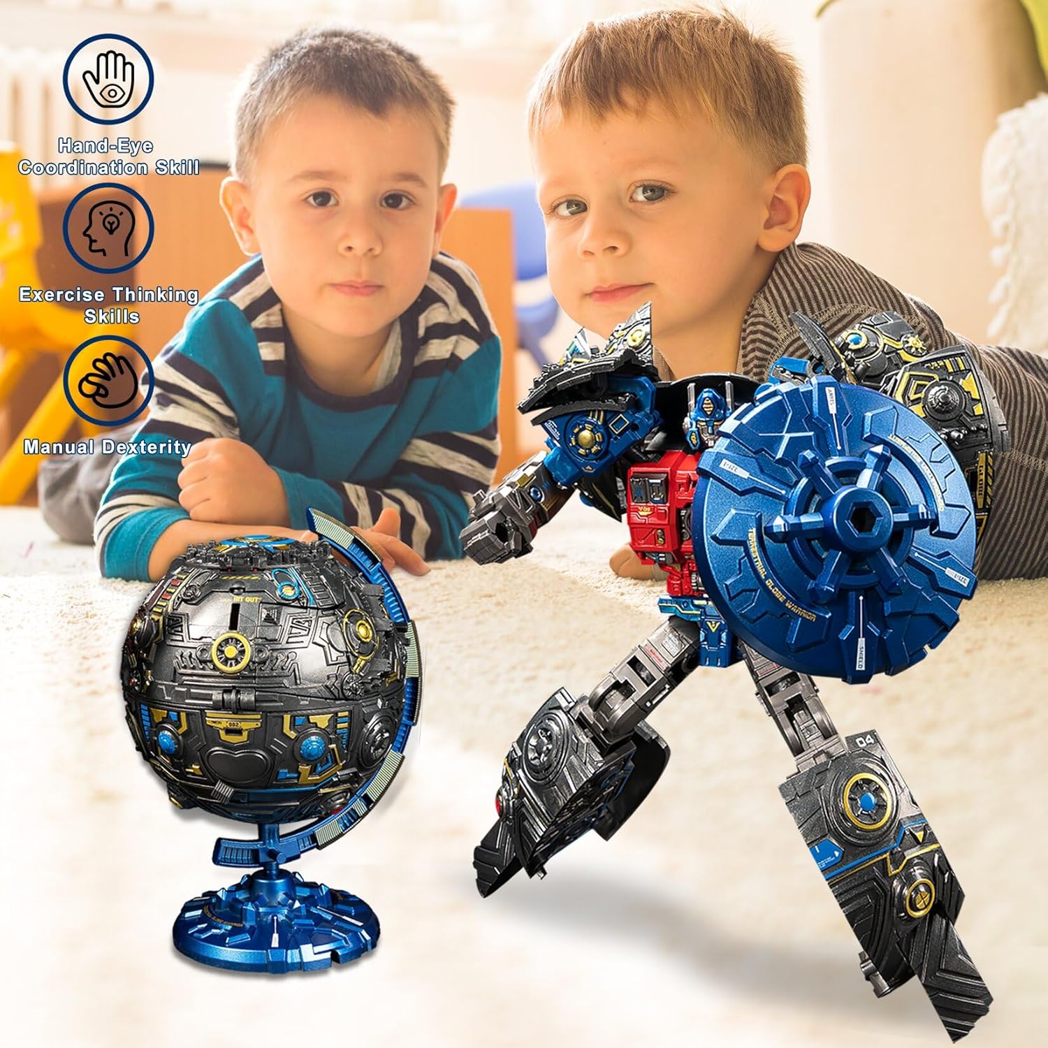 2 in 1 Transforming Toy, New Globe Transform into Robot Toys for Kids Toddler Fun Deformation Robot Action Figure Christmas Birthday Gift Toys for Boys Girls 3-8