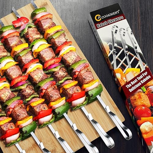 Miniatura 3 de Kabob Pinchos largos de acero inoxidable de 17 pulgadas, pinchos largos para barbacoa de barbacoa, palos de metal planos para carne y pollo, juego