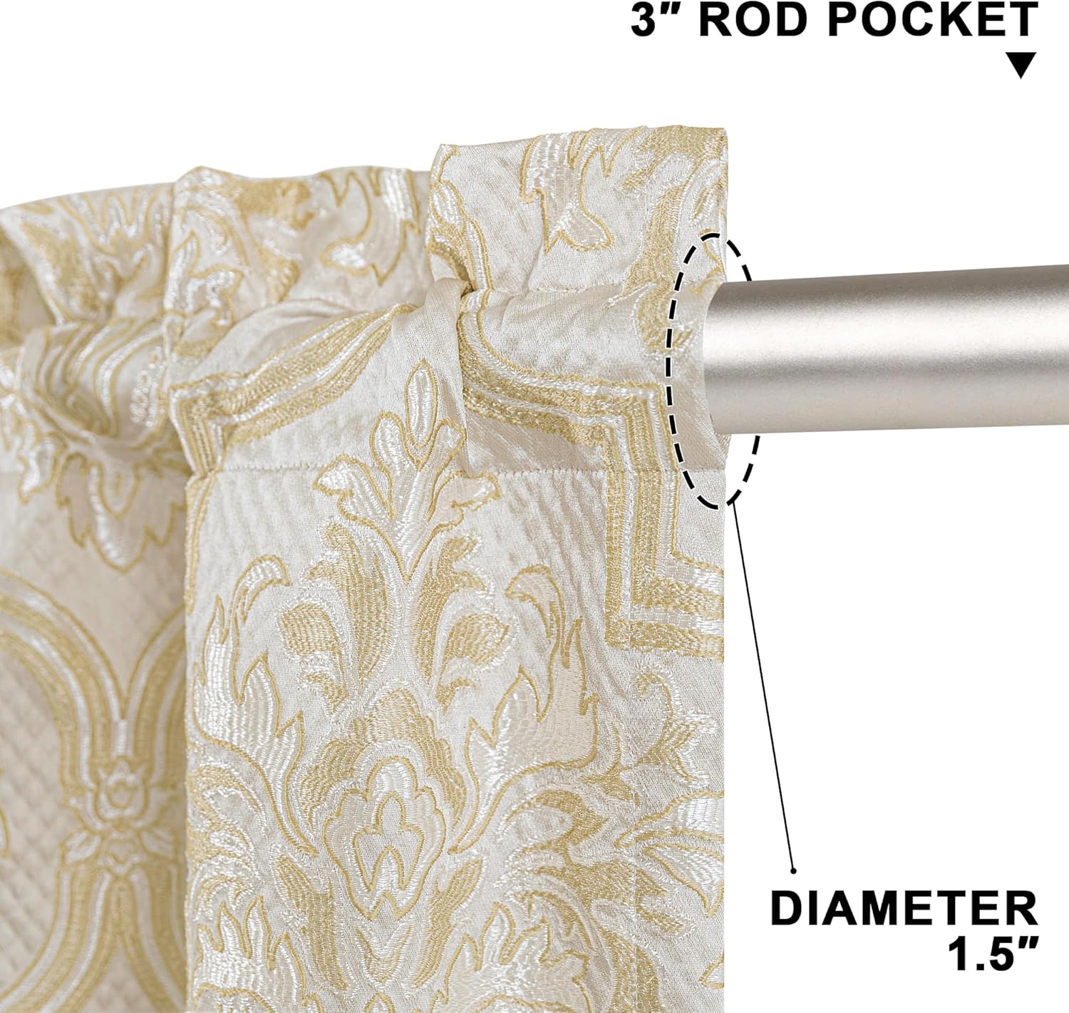 Loom and Mill Luxury Damask Valances for Living Room Window, Elegant Floral Jacquard Frame Window Treatment Valances with Tassels, Rod Pocket Short Curtain 1 Panel, 54” x 18”, Beige Gold