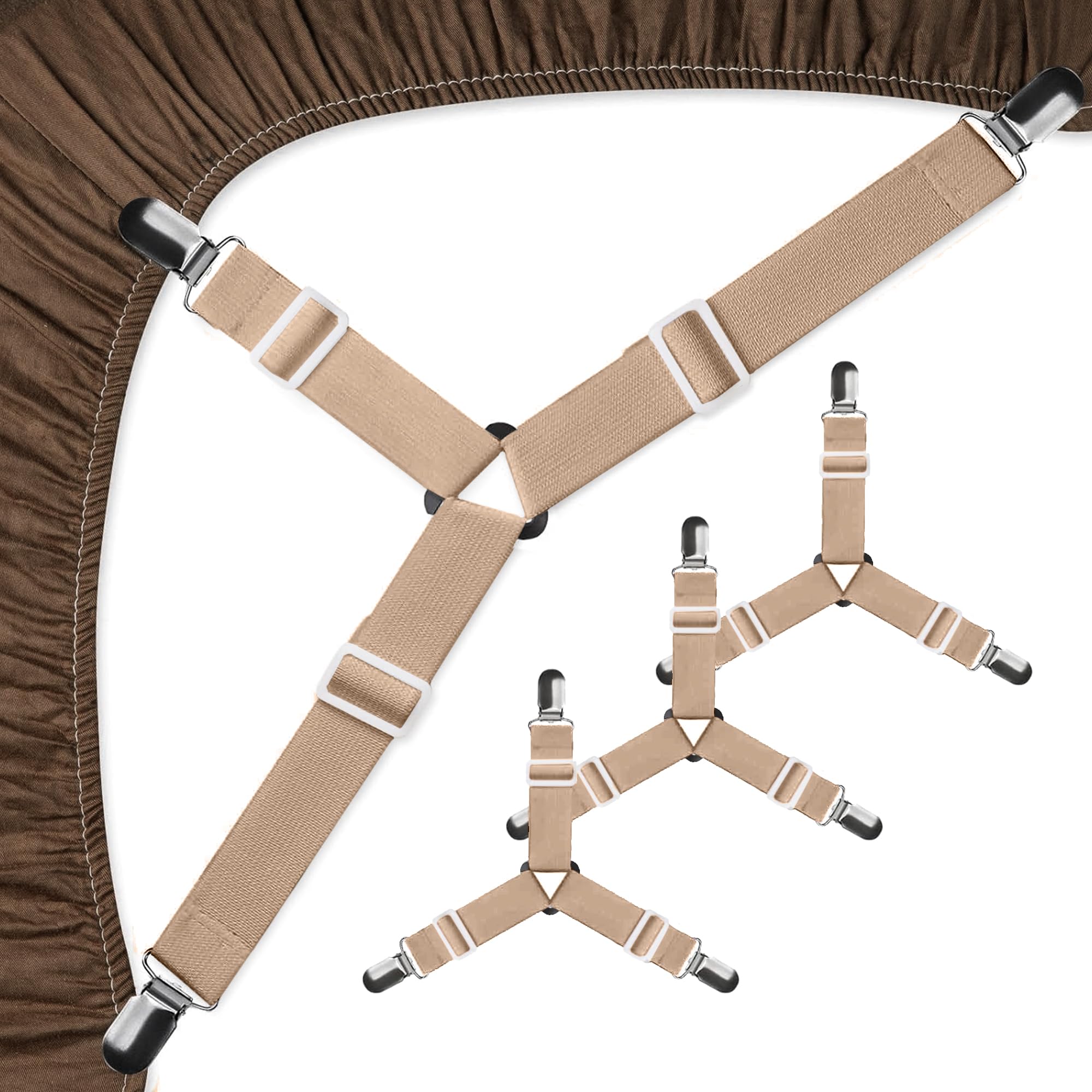 JELLYMONIBed Sheet Straps, Adjustable Elastic Fasteners with Metal Clips, Fitted Bed Sheet Holders for Bed, Mattress Cover, Fitted Bed Sheets, Sofa Cushion