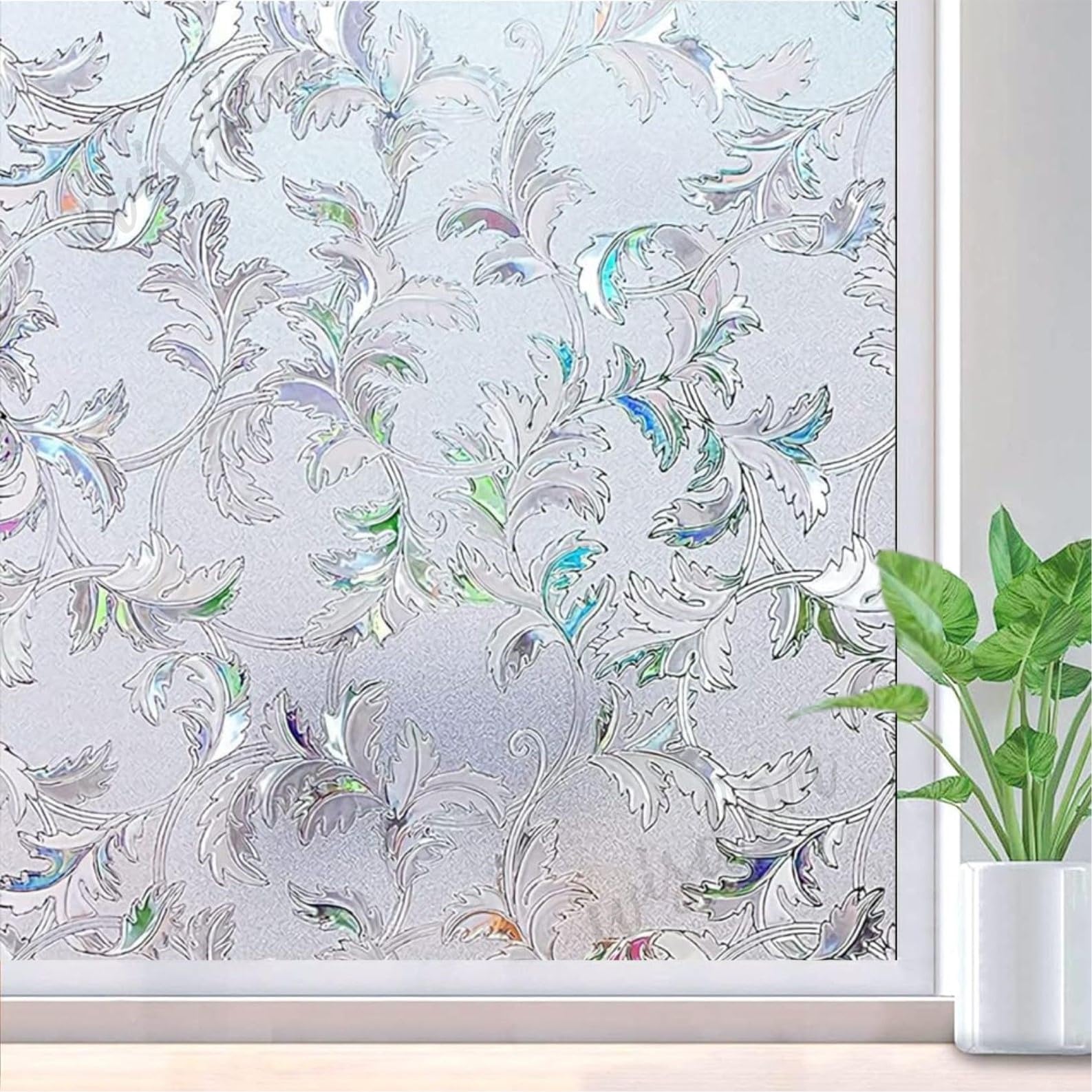 WISDOM Privacy Window Film Frosted Glass Film Glass Film No Glue Anti-UV Window Sticker Non Adhesive for Privacy Office Meeting Room Bathroom Living Room (Merigold, 12 x 120 inch)