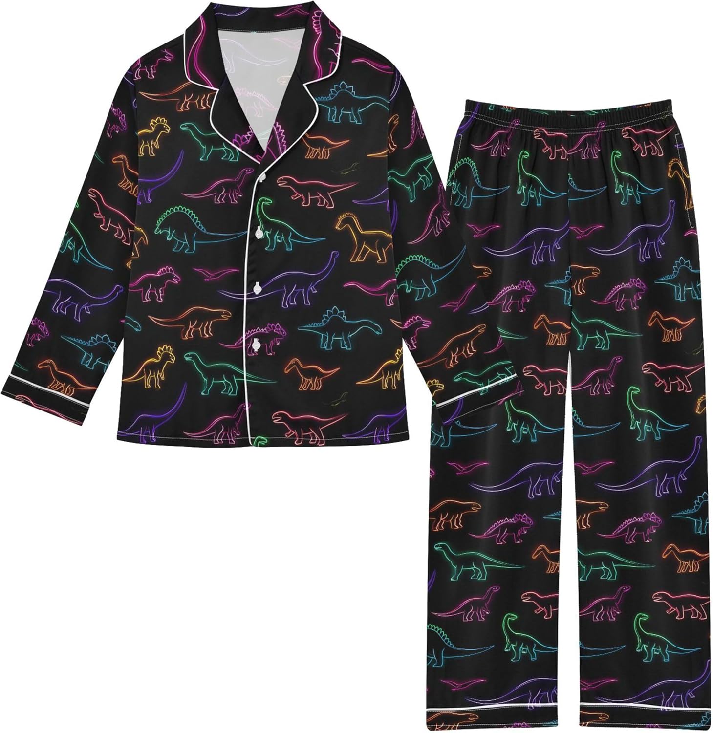 Silk Pajama Sets Long Sleeve Pajamas Soft Sleepwear 2 Piece Pjs Set