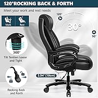 Vista 5 de Silla de oficina grande y alta de 500 libras, silla de escritorio ejecutiva de piel sintética resistente con asiento ancho, soporte lumbar Negro