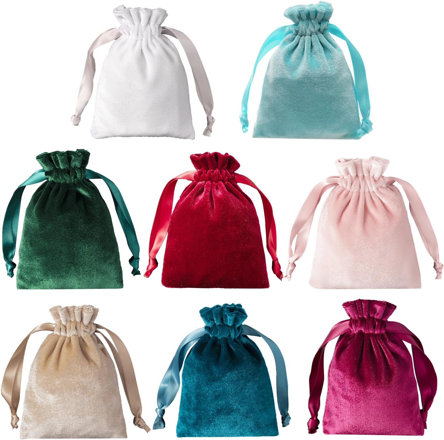 DoGeek SAIJINZHI 8PCS 3.5" X 4.7" Super Soft Jewelry Bags Luxury Velvet Drawstring Bags Pouches Candy Gift Bags for Christmas Party Wedding Favors (White) (Mix Color)