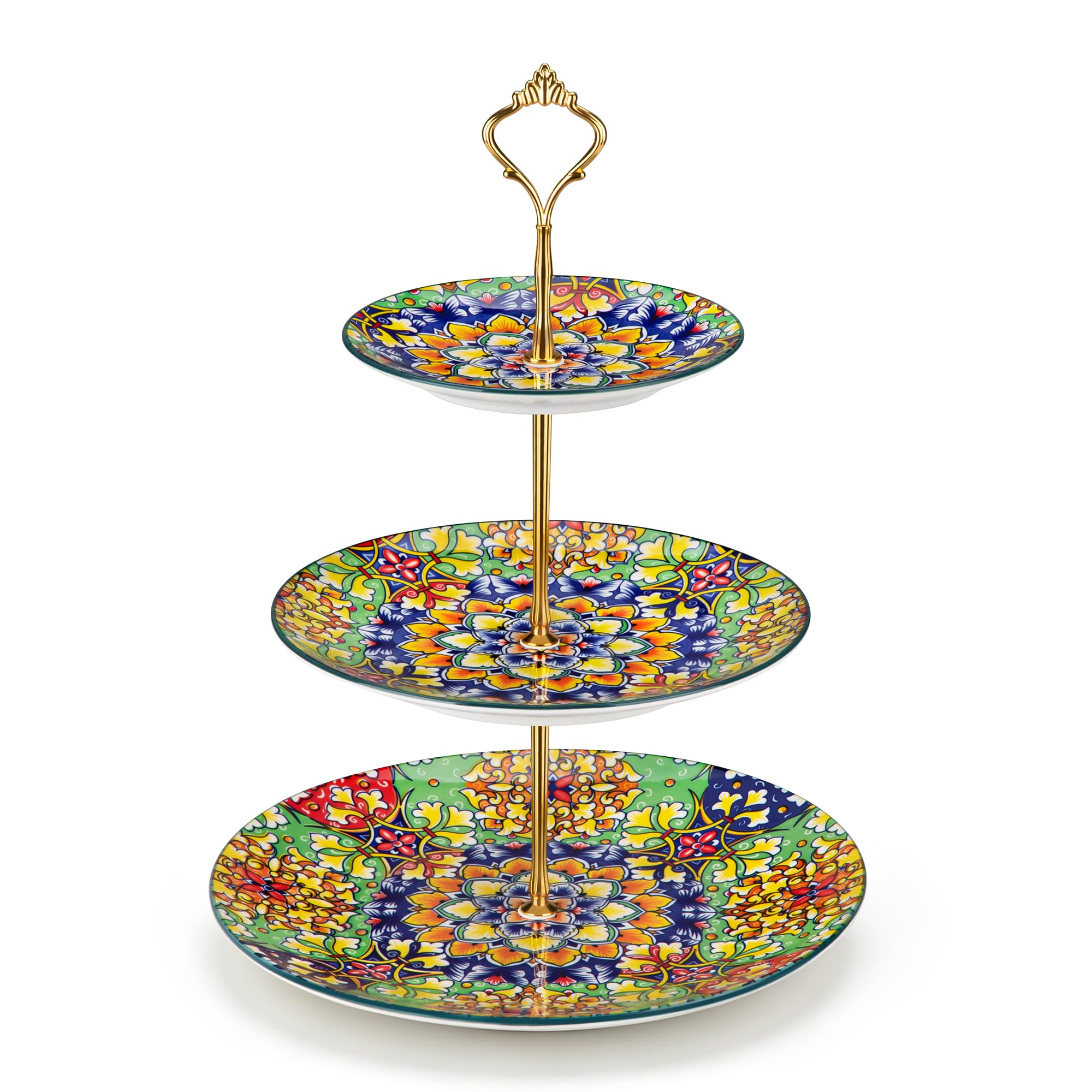 vancasso 3 Tier Porcelain Cupcake Stand, Tiered Seving Tray with Gold Rod
