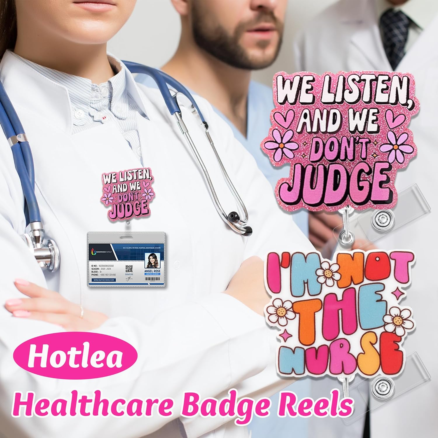 24 PCS Nurse Badge Reels Bulk Funny Badge Holders Retractable Clip Cute Nursing Pharmacy Medical Asssitants RN LPN CNA Badge Buddy Accessories for Work