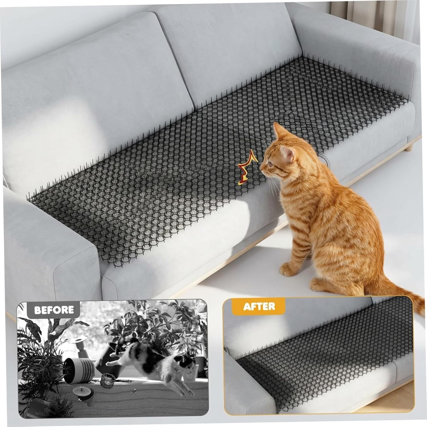 Scat Mat for Cats, 78.7" x 11.8" Flexible Cat Discouragement Mat with Spikes, Keep Cats Off Countertops, Furniture, Gardens, Safe Pet Training, Black