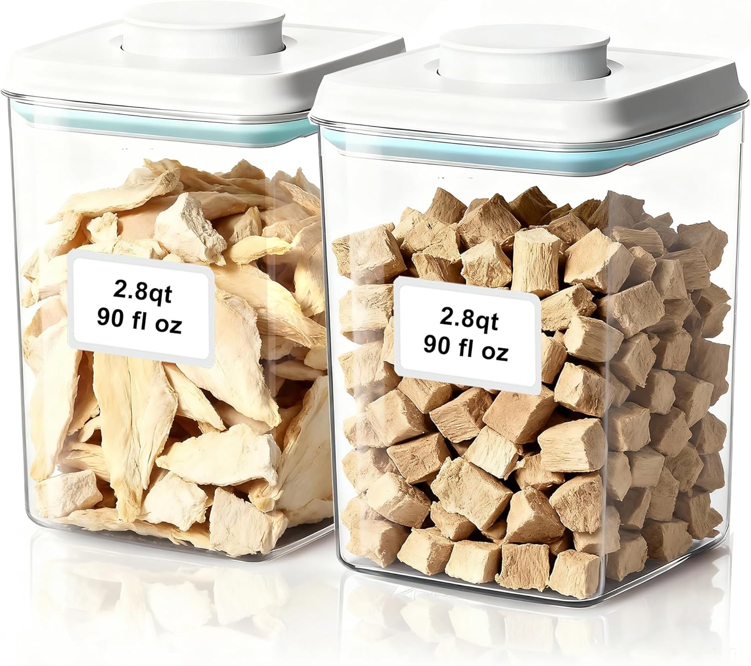 Dog-Cat Treat Container Pop Pet Food Storage Container for Kibble & Treats, Stackable Pop Lid Plastic Container | Stackable One-Touch Opening (2650ml / 2.8qt *2)